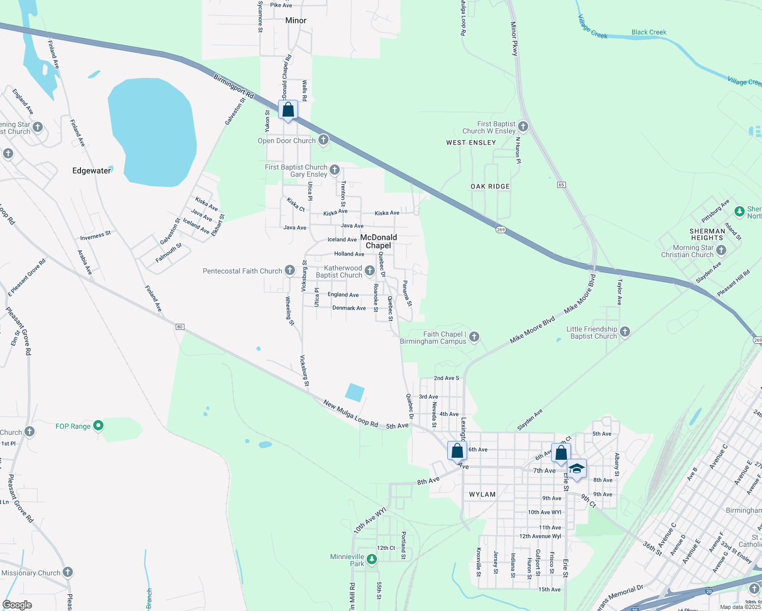 map of restaurants, bars, coffee shops, grocery stores, and more near 412 Roanoke Street in Birmingham
