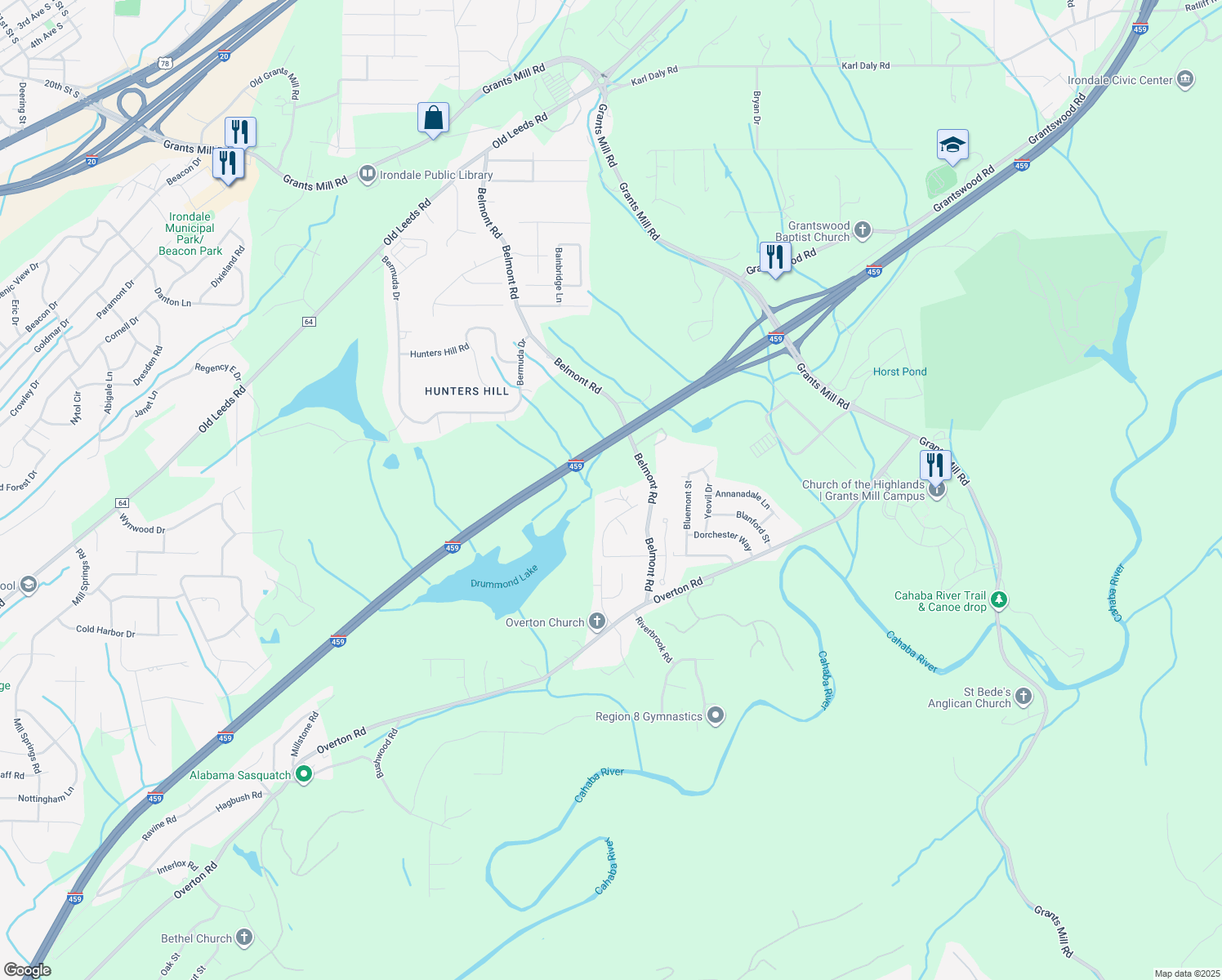map of restaurants, bars, coffee shops, grocery stores, and more near 5804 Emily Cir in Irondale