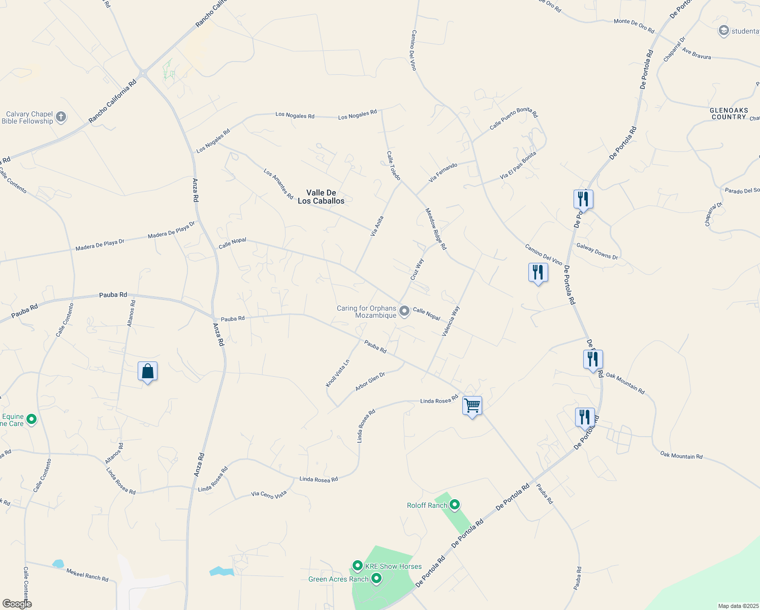 map of restaurants, bars, coffee shops, grocery stores, and more near 35715 Calle Nopal in Temecula