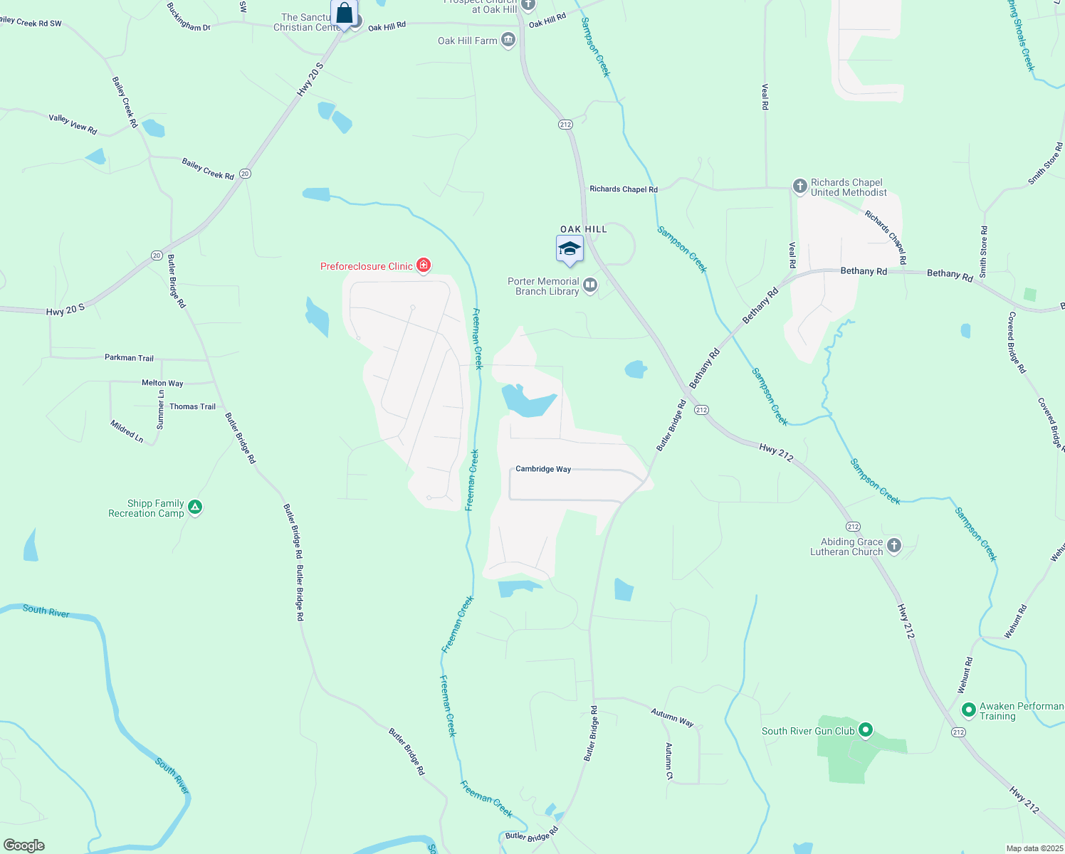 map of restaurants, bars, coffee shops, grocery stores, and more near 190 The Falls Boulevard in Covington