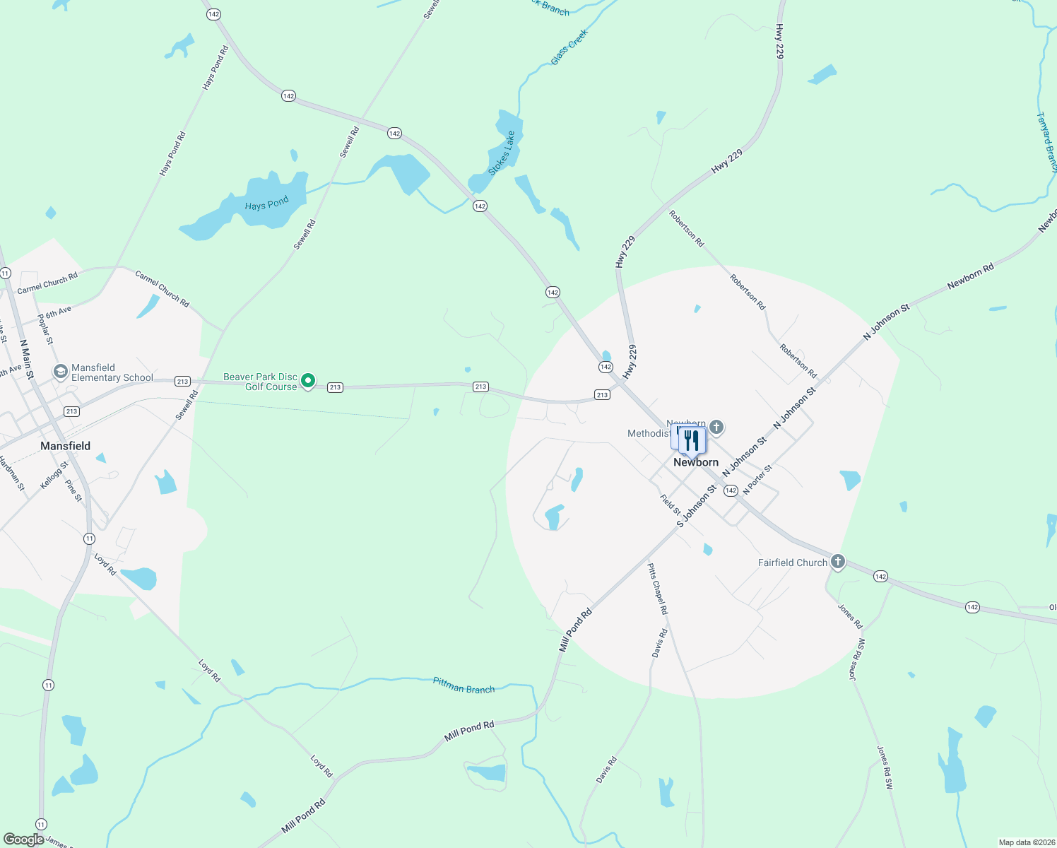 map of restaurants, bars, coffee shops, grocery stores, and more near 118 Hilltop Drive in Newborn