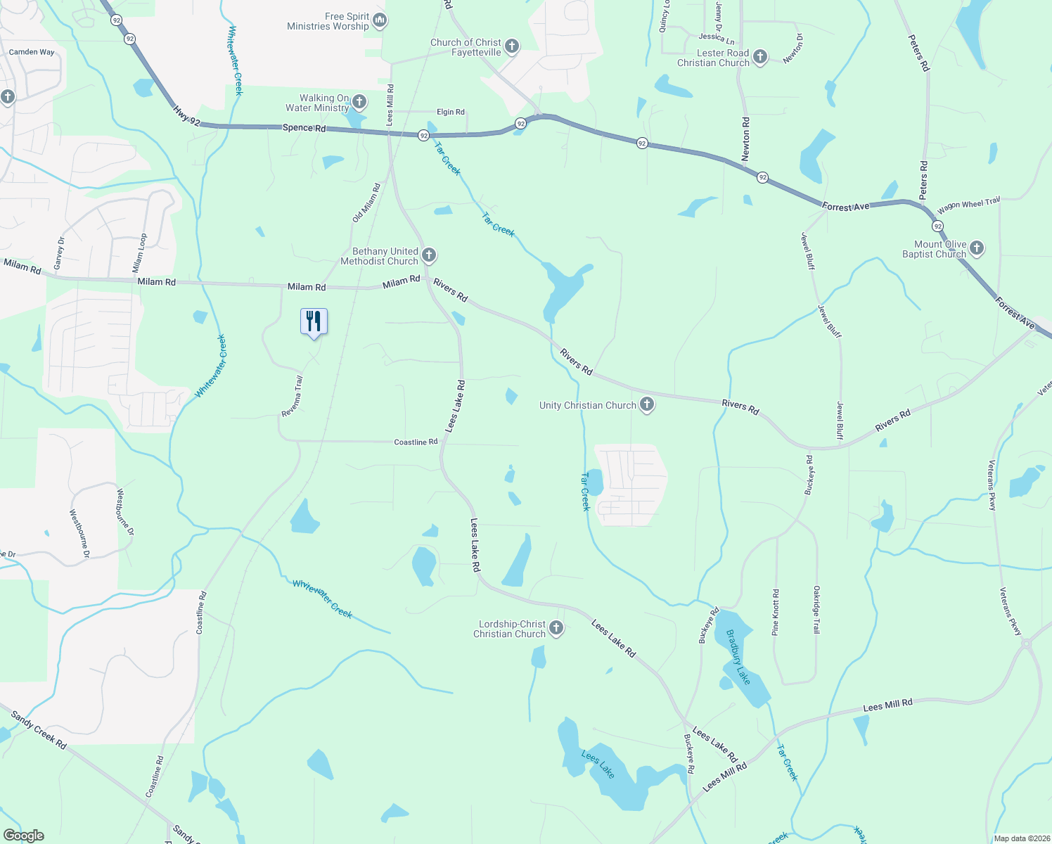map of restaurants, bars, coffee shops, grocery stores, and more near 130 Virginia Pl in Fayetteville