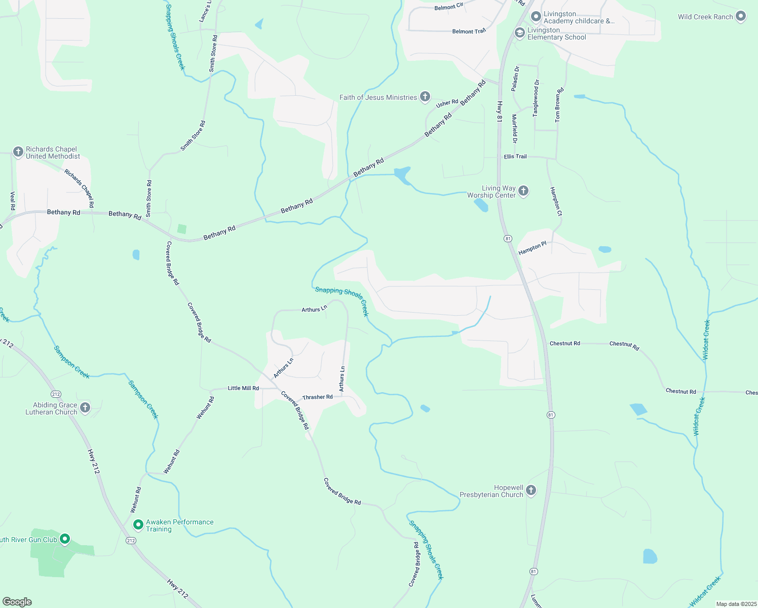 map of restaurants, bars, coffee shops, grocery stores, and more near 285 Willow Shoals Drive in Covington