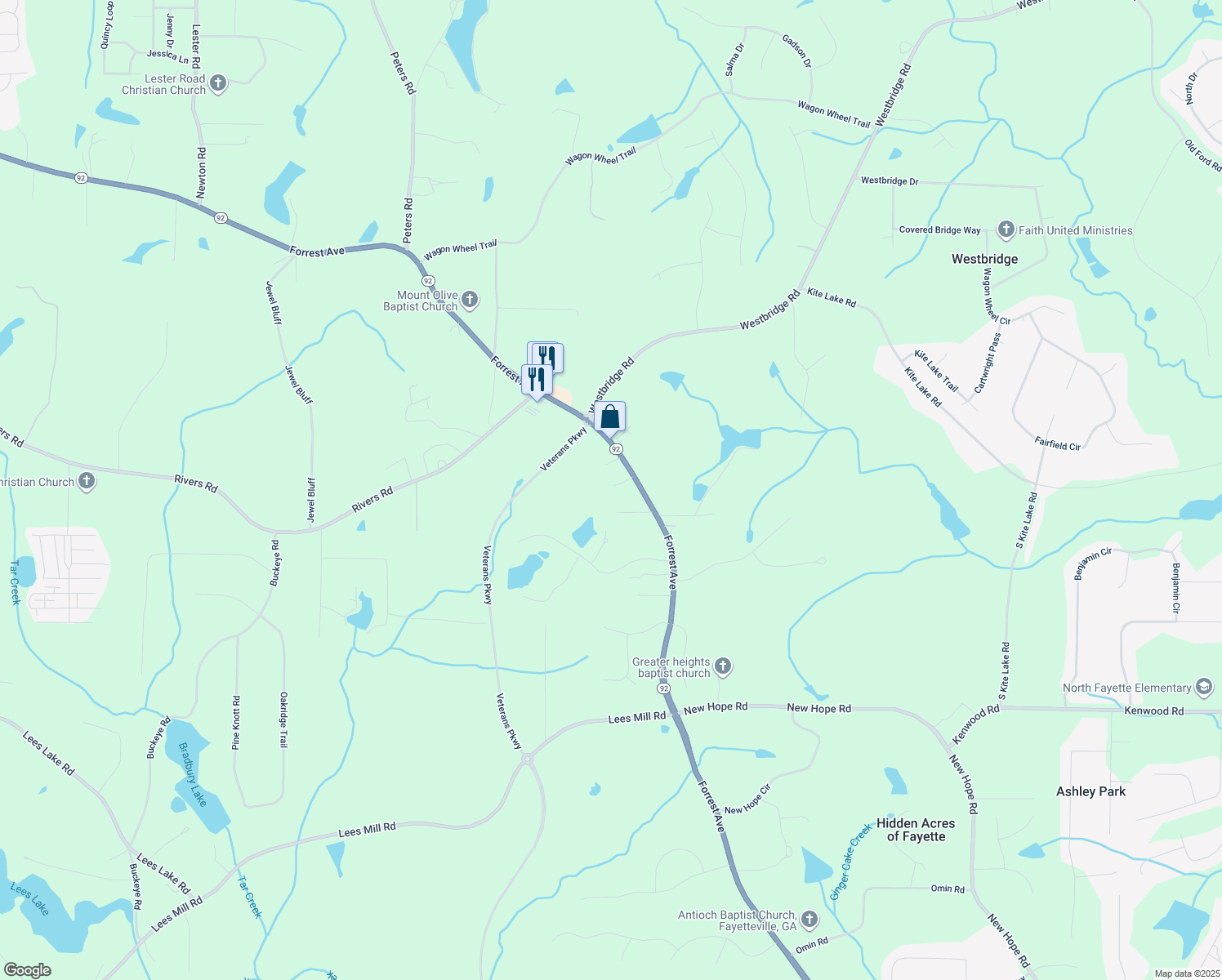 map of restaurants, bars, coffee shops, grocery stores, and more near 1412 Highway 92 in Fayetteville