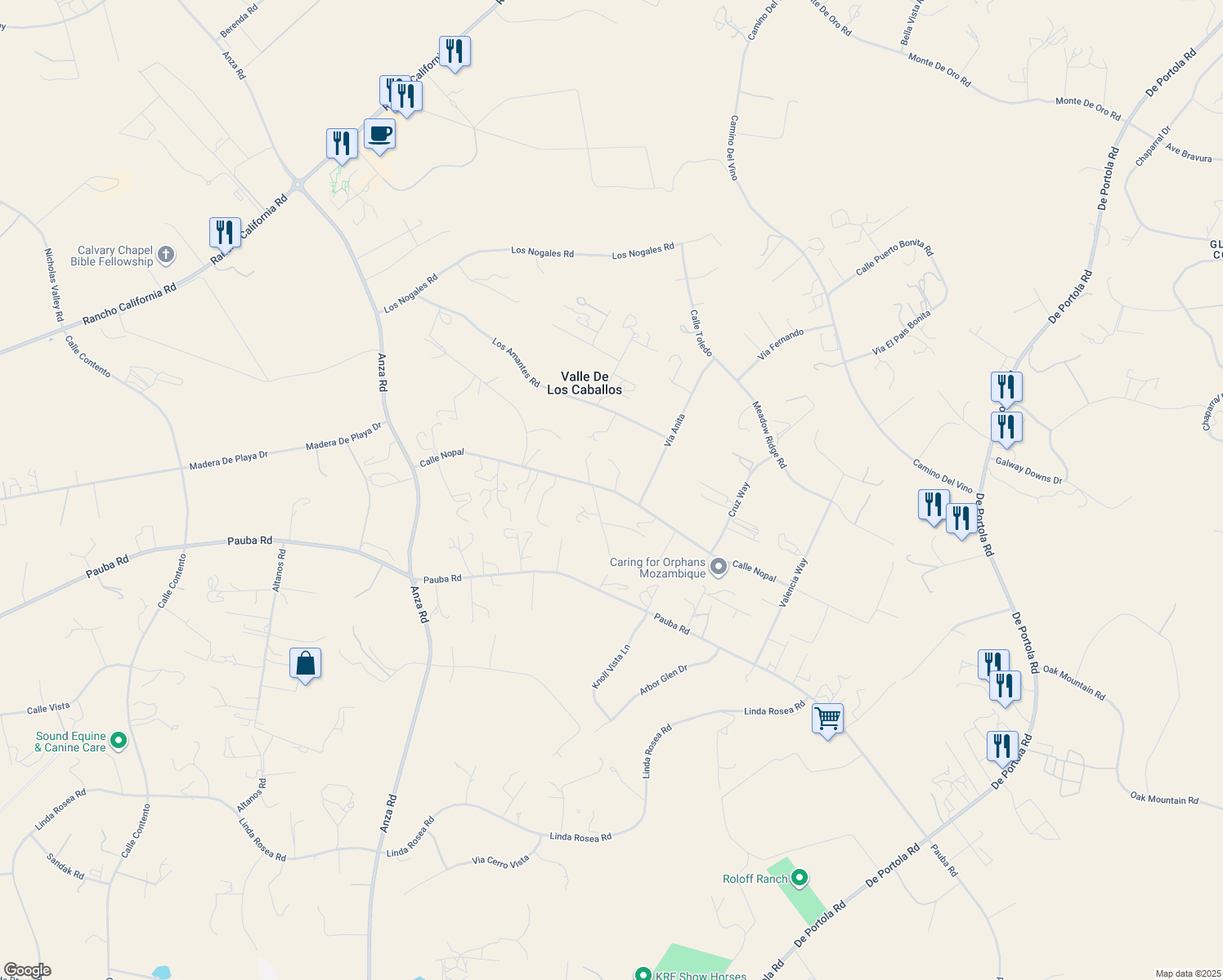 map of restaurants, bars, coffee shops, grocery stores, and more near Calle Nopal in Riverside County