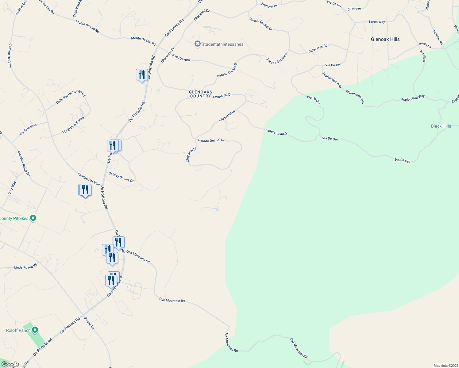 map of restaurants, bars, coffee shops, grocery stores, and more near 41538 Avenida Ortega in Temecula