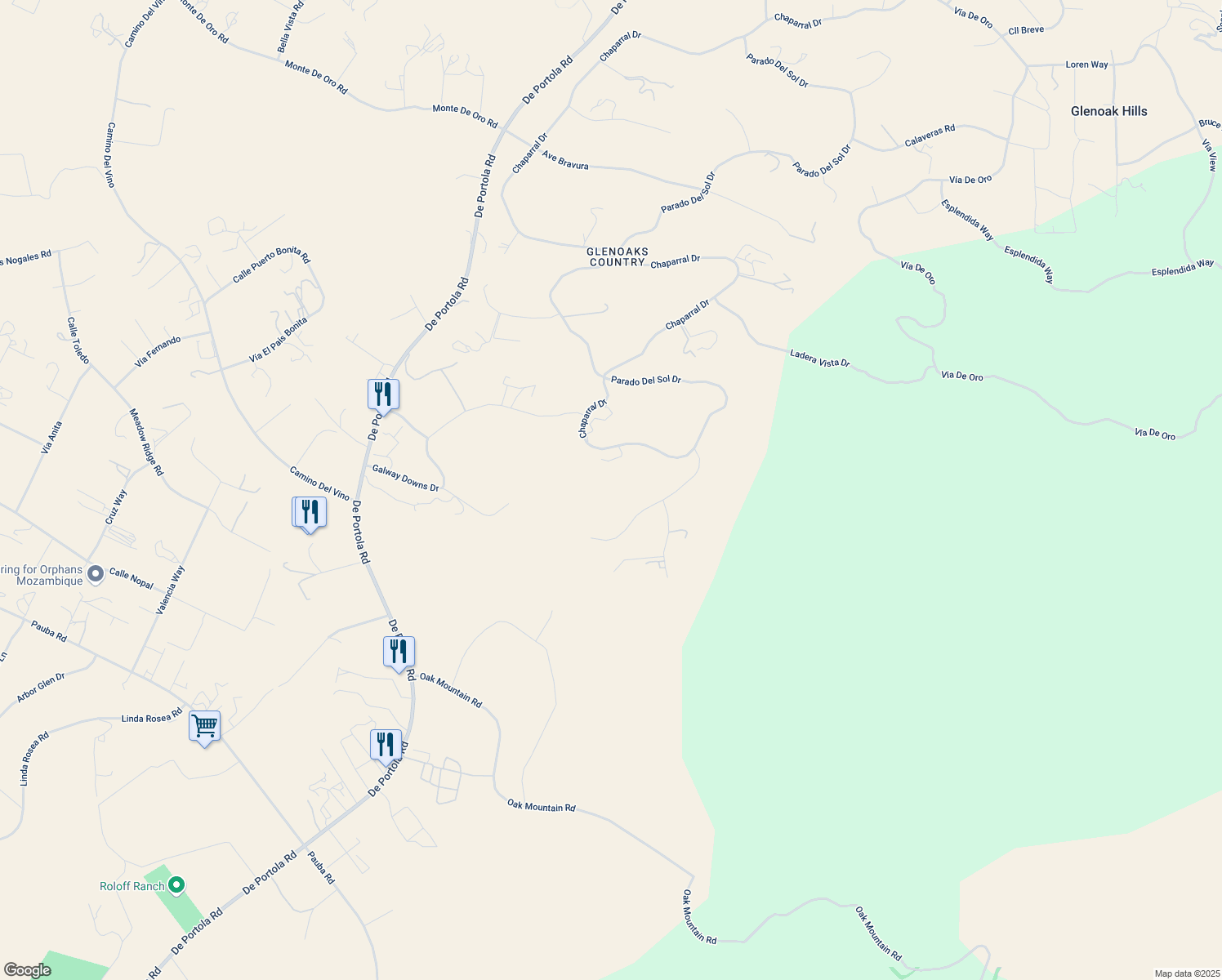 map of restaurants, bars, coffee shops, grocery stores, and more near 41721 Avenida Ortega in Temecula
