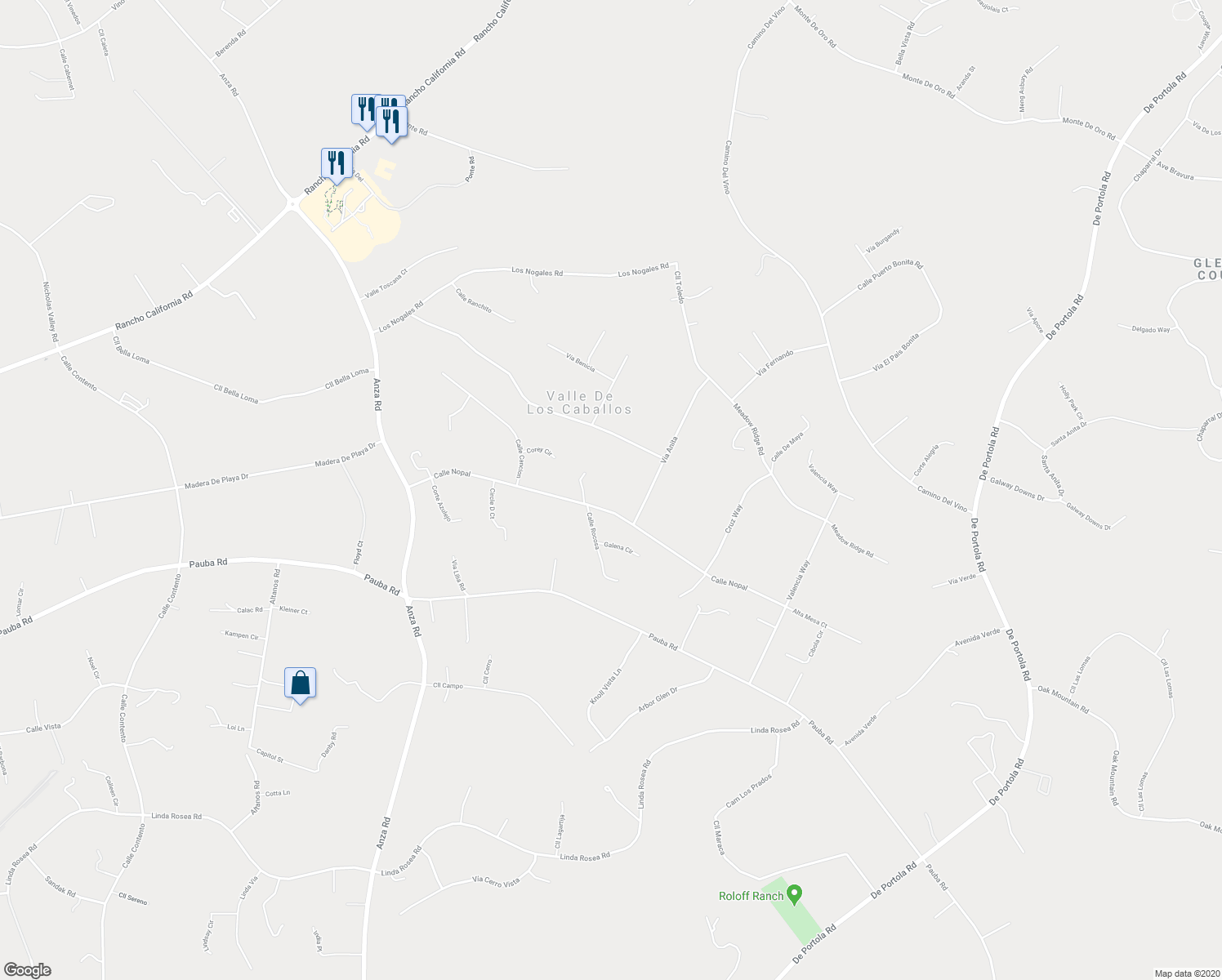 map of restaurants, bars, coffee shops, grocery stores, and more near 35450 Calle Nopal in Temecula