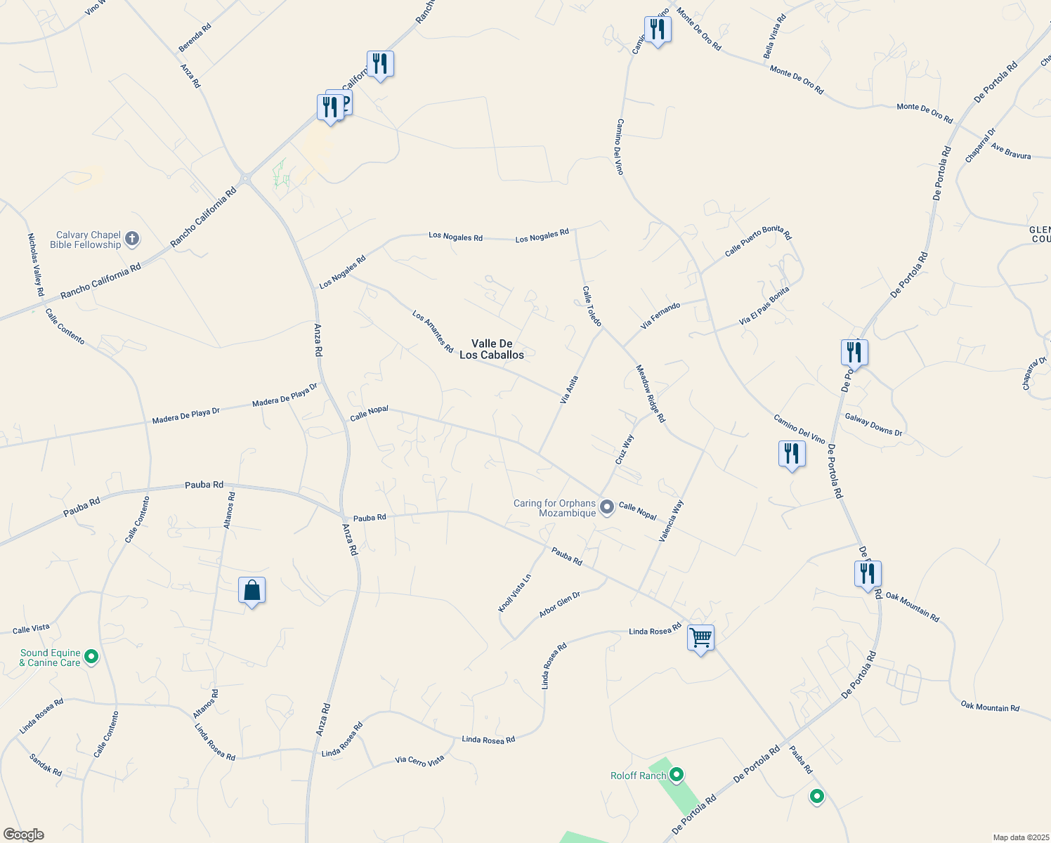 map of restaurants, bars, coffee shops, grocery stores, and more near 35450 Calle Nopal in Temecula