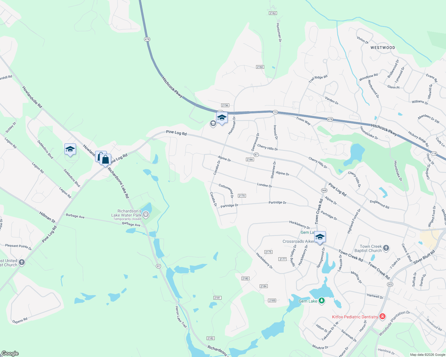 map of restaurants, bars, coffee shops, grocery stores, and more near 1949 Lundee Dr in Aiken