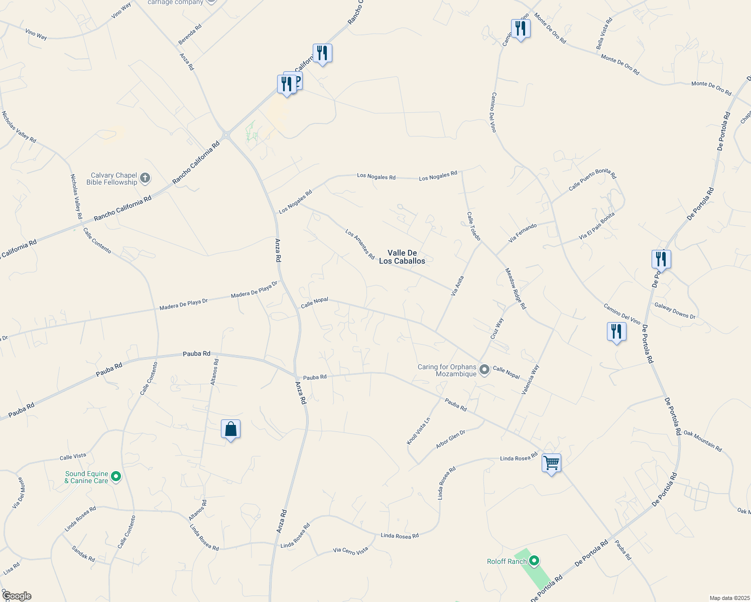 map of restaurants, bars, coffee shops, grocery stores, and more near 40920 Calle Cancion in Temecula