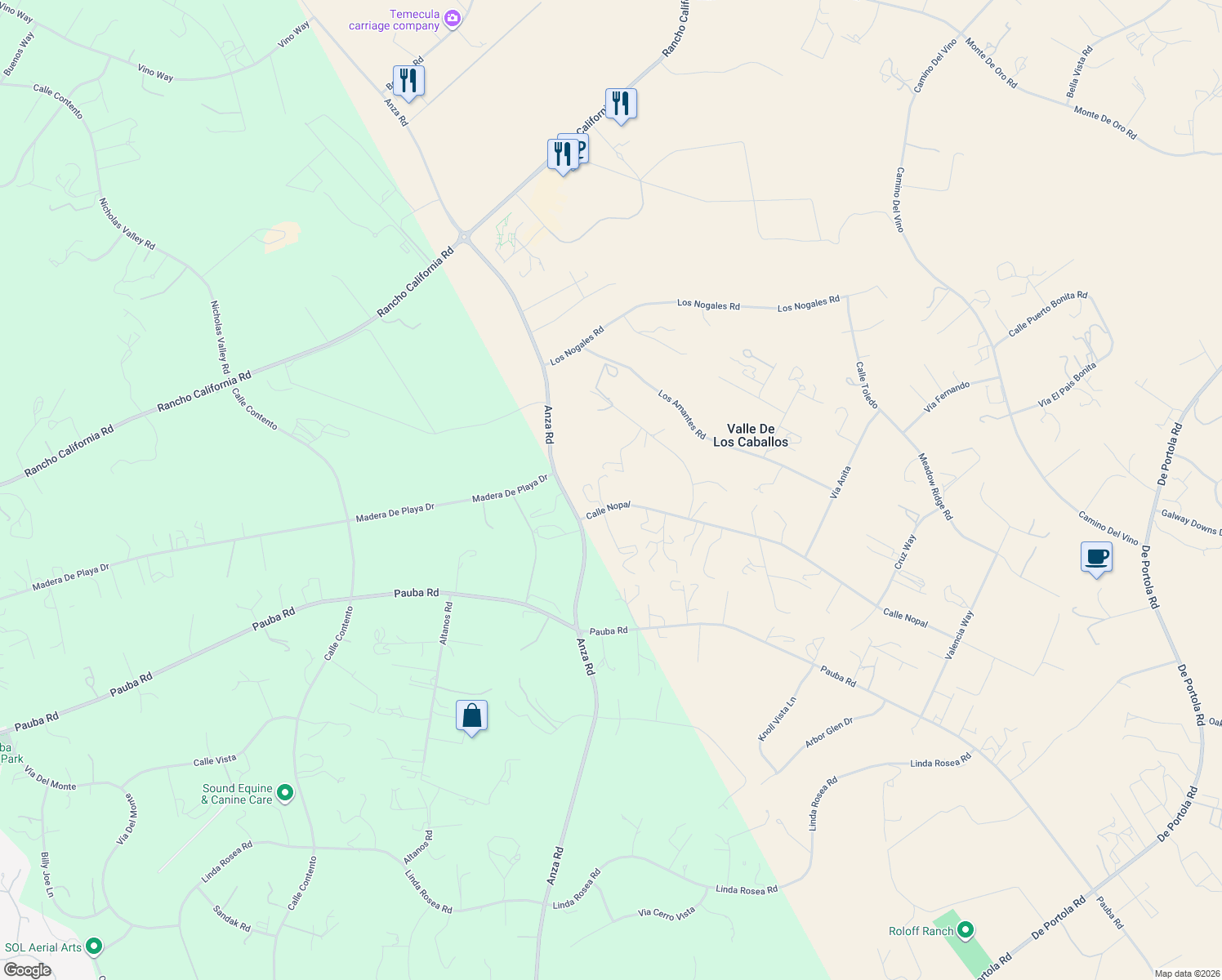 map of restaurants, bars, coffee shops, grocery stores, and more near 35051 Calle La Coca in Temecula