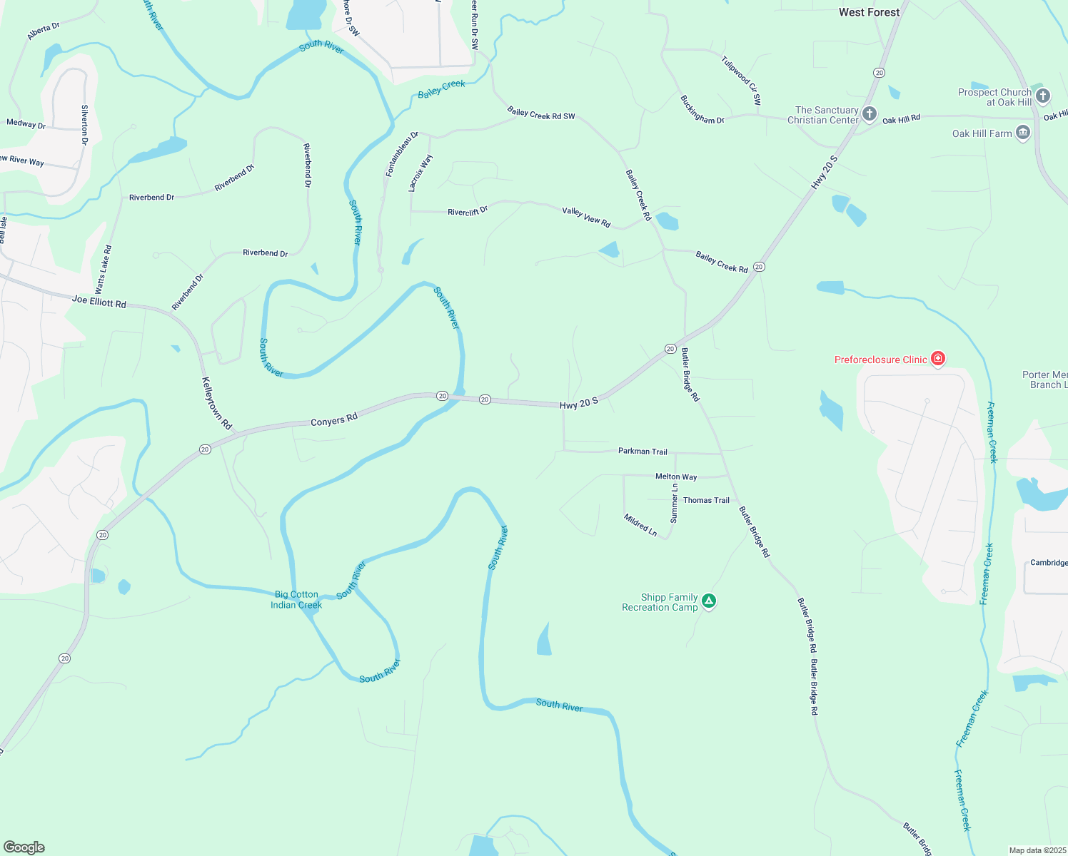 map of restaurants, bars, coffee shops, grocery stores, and more near 6610 Georgia 20 in Covington