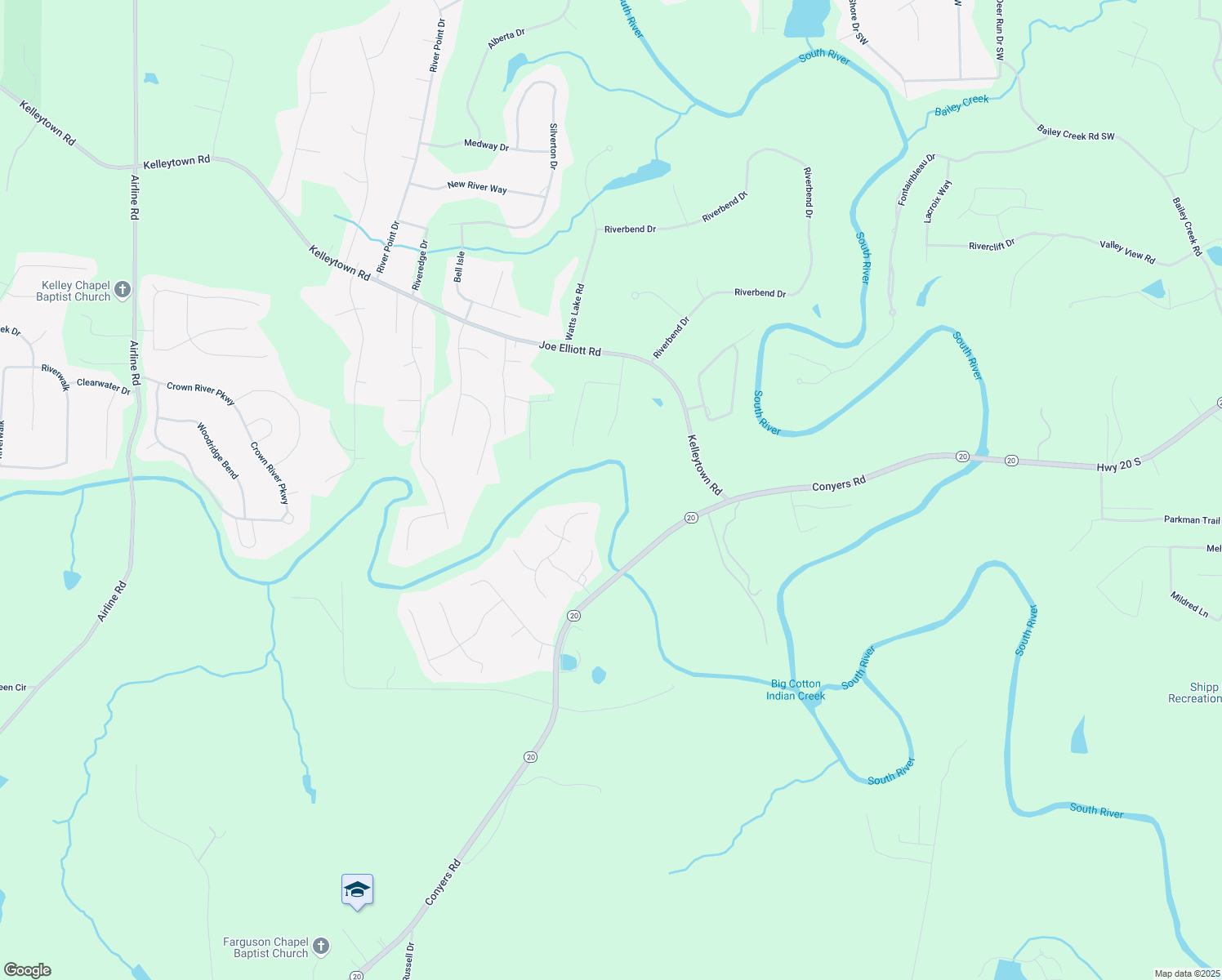 map of restaurants, bars, coffee shops, grocery stores, and more near 1223 Cooper Ridge in McDonough