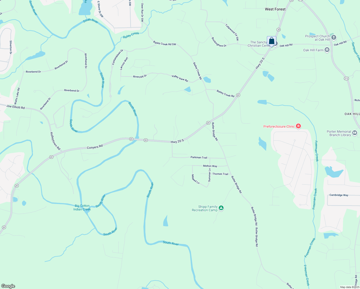 map of restaurants, bars, coffee shops, grocery stores, and more near 6460 Highway 20 South in Covington