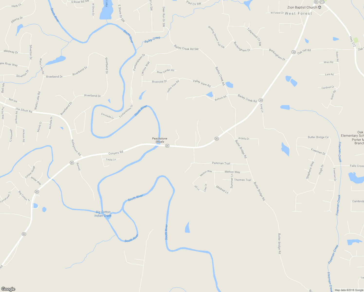 map of restaurants, bars, coffee shops, grocery stores, and more near 6610 Georgia 20 in Covington