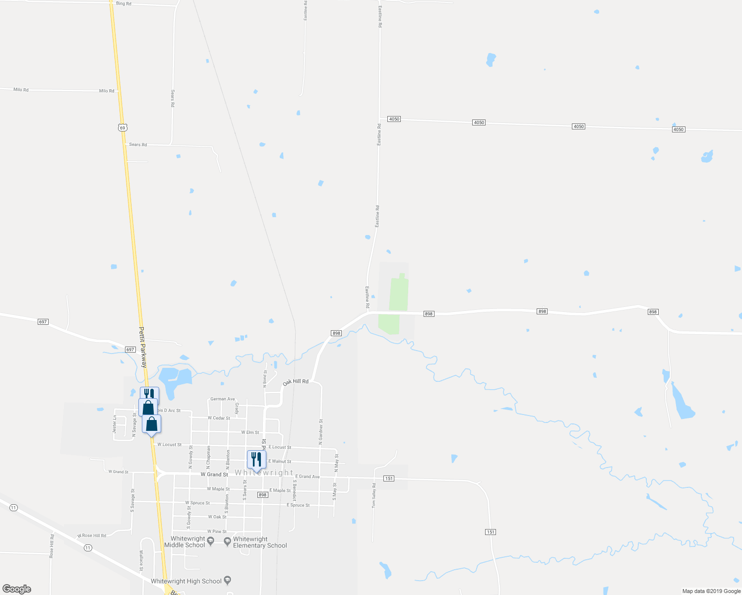 map of restaurants, bars, coffee shops, grocery stores, and more near 6078 Eastline Road in Whitewright