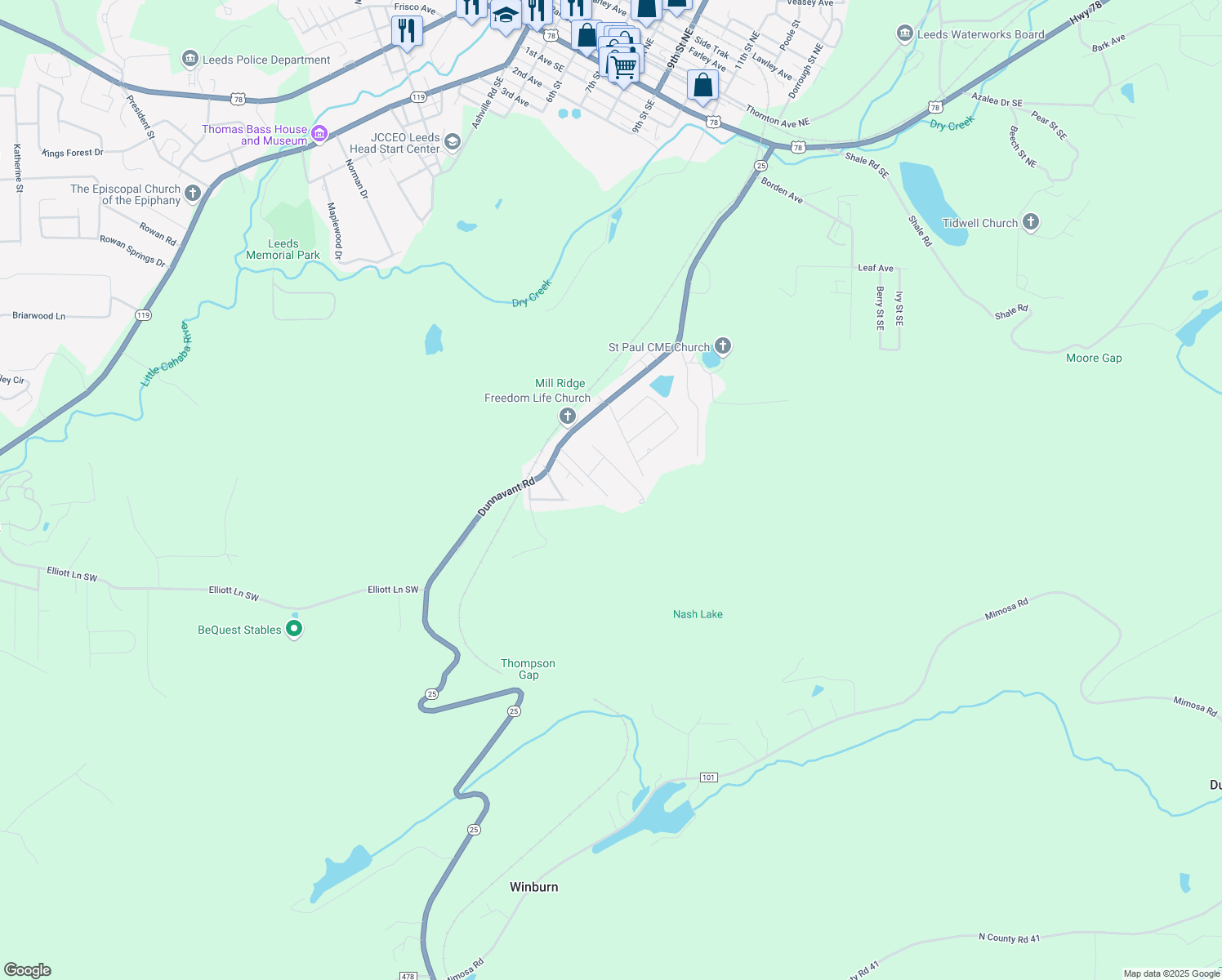 map of restaurants, bars, coffee shops, grocery stores, and more near 209 Spruce Street Southeast in Leeds