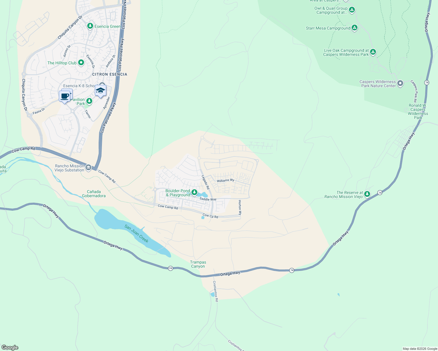 map of restaurants, bars, coffee shops, grocery stores, and more near Unnamed Road in Mission Viejo