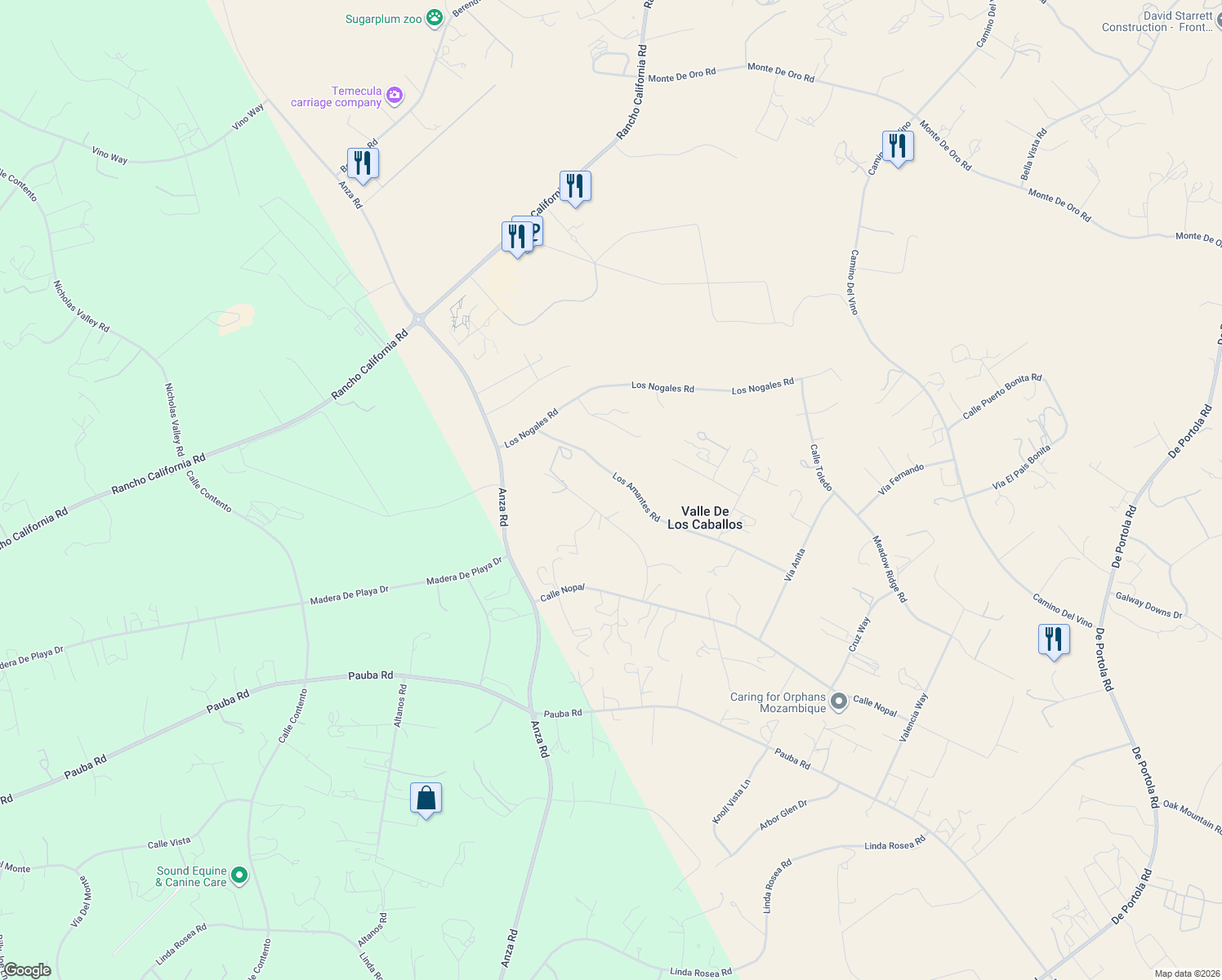 map of restaurants, bars, coffee shops, grocery stores, and more near 40450 Calle Cancion in Temecula