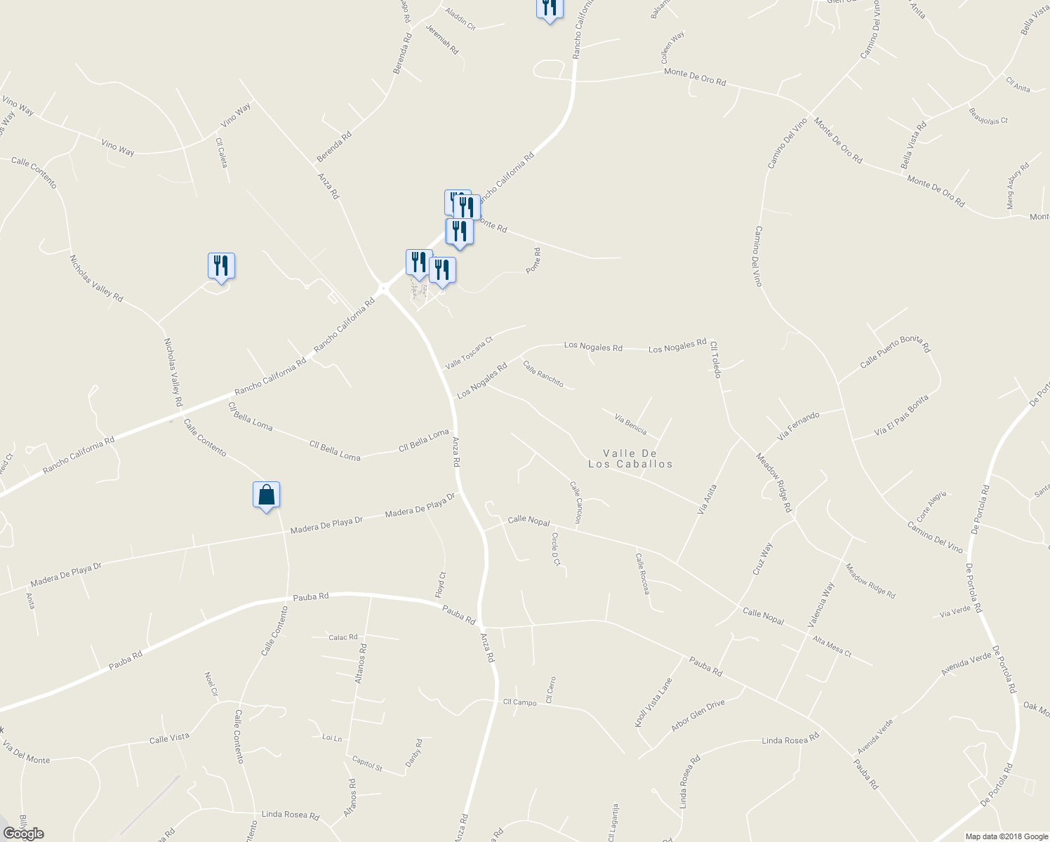 map of restaurants, bars, coffee shops, grocery stores, and more near 40450 Calle Cancion in Temecula