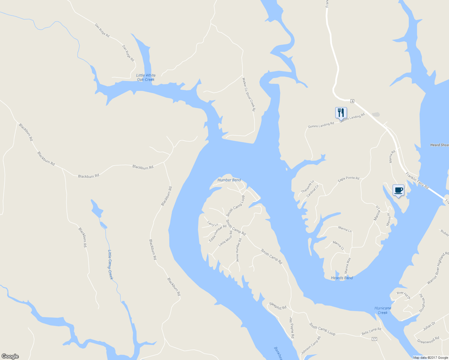 map of restaurants, bars, coffee shops, grocery stores, and more near 8769 Smith Camp Road in Adger