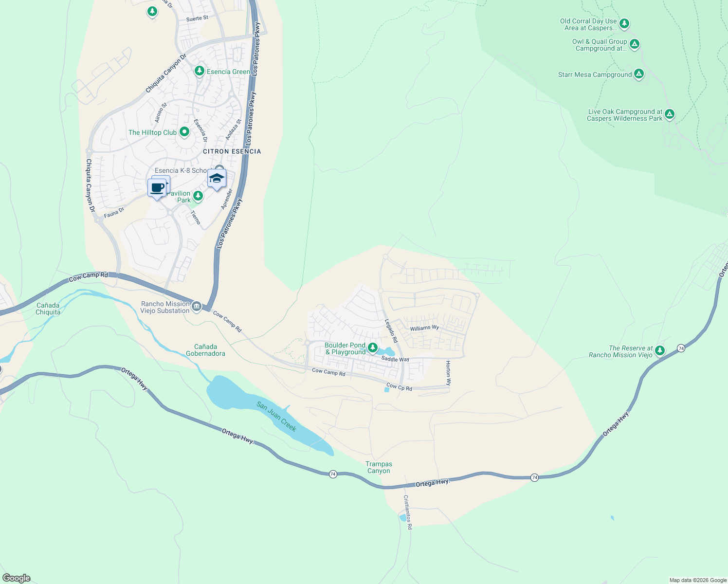 map of restaurants, bars, coffee shops, grocery stores, and more near 1286 Roots Way in Mission Viejo