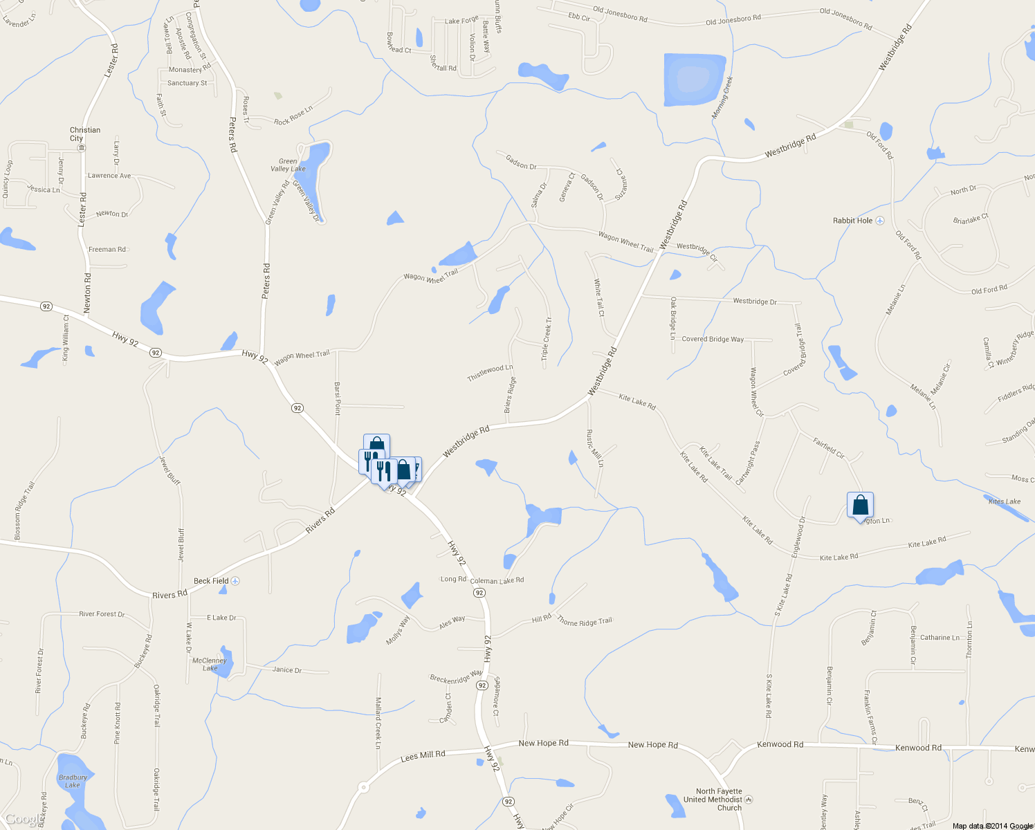 map of restaurants, bars, coffee shops, grocery stores, and more near 105 Briers Ridge in Fayetteville