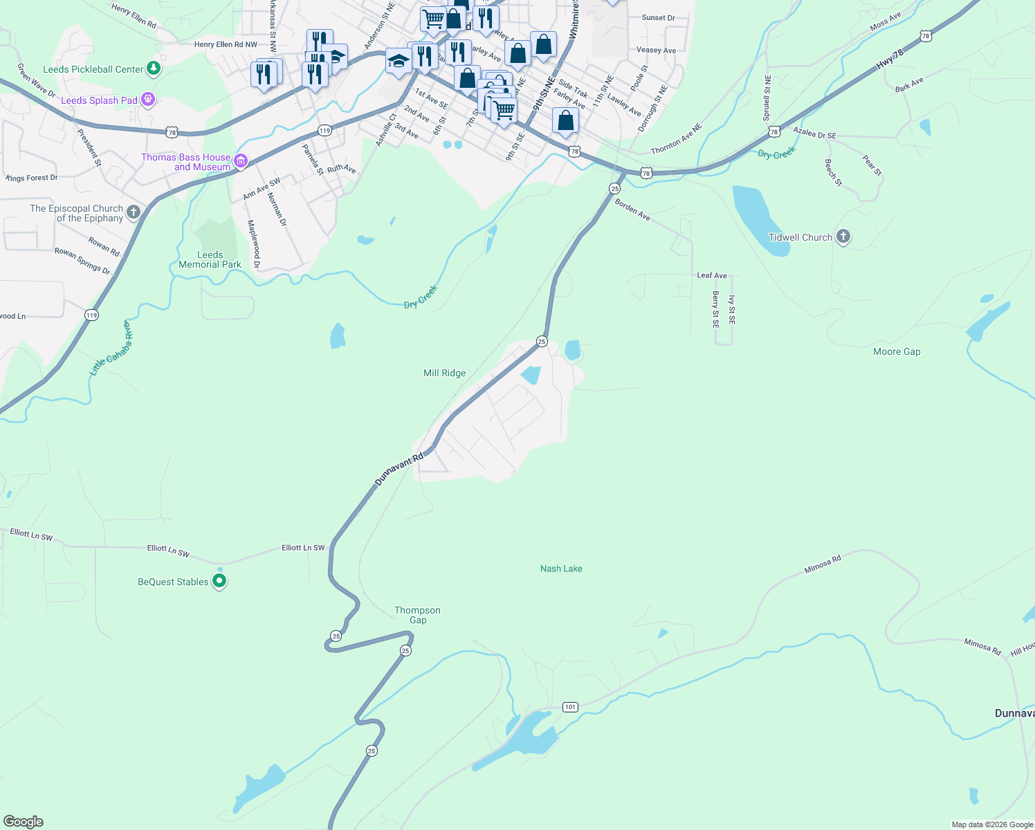 map of restaurants, bars, coffee shops, grocery stores, and more near 7612 Cedar Avenue in Leeds
