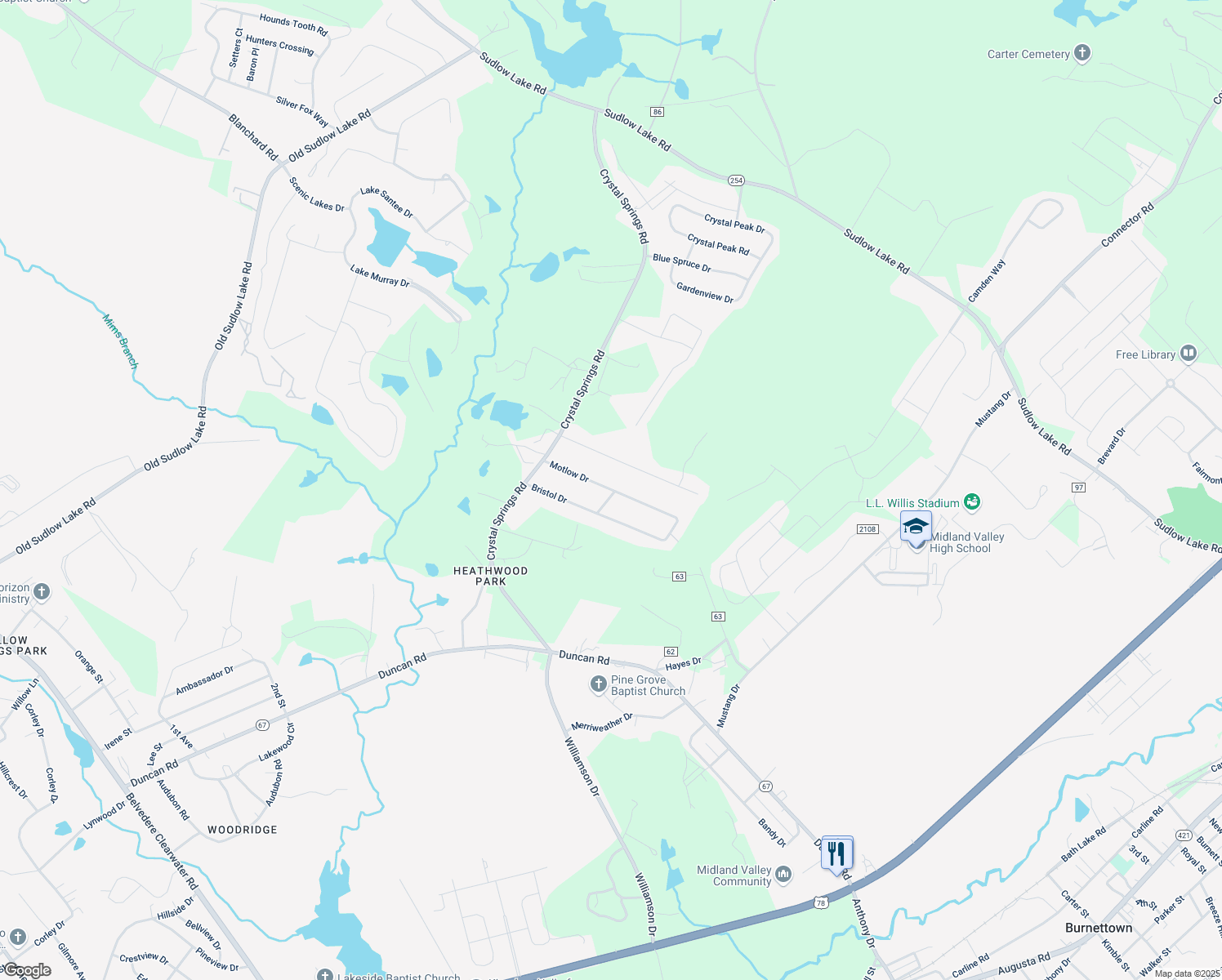 map of restaurants, bars, coffee shops, grocery stores, and more near 260 Motlow Drive in Graniteville