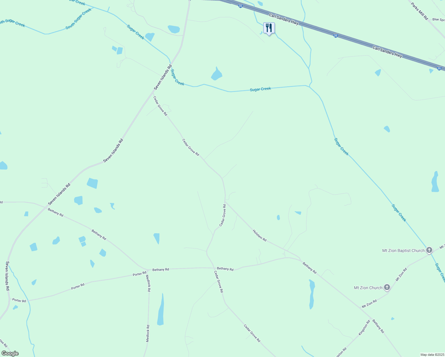 map of restaurants, bars, coffee shops, grocery stores, and more near 1598 Cedar Grove Road in Buckhead