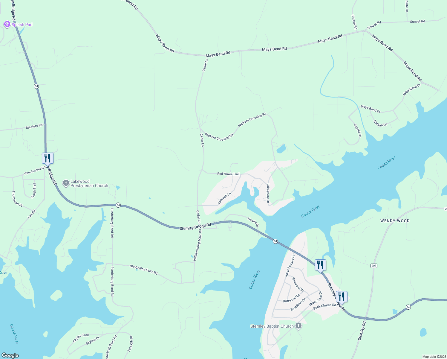 map of restaurants, bars, coffee shops, grocery stores, and more near 4953 Autumn Ridge Trail in Pell City