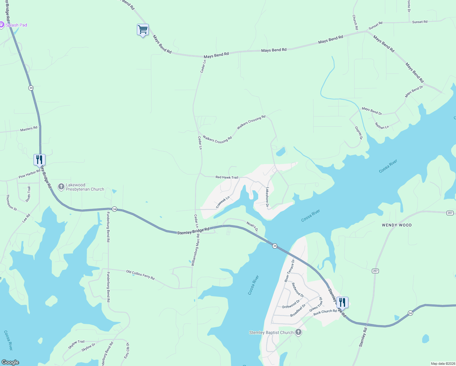 map of restaurants, bars, coffee shops, grocery stores, and more near 4953 Autumn Ridge Trail in Pell City