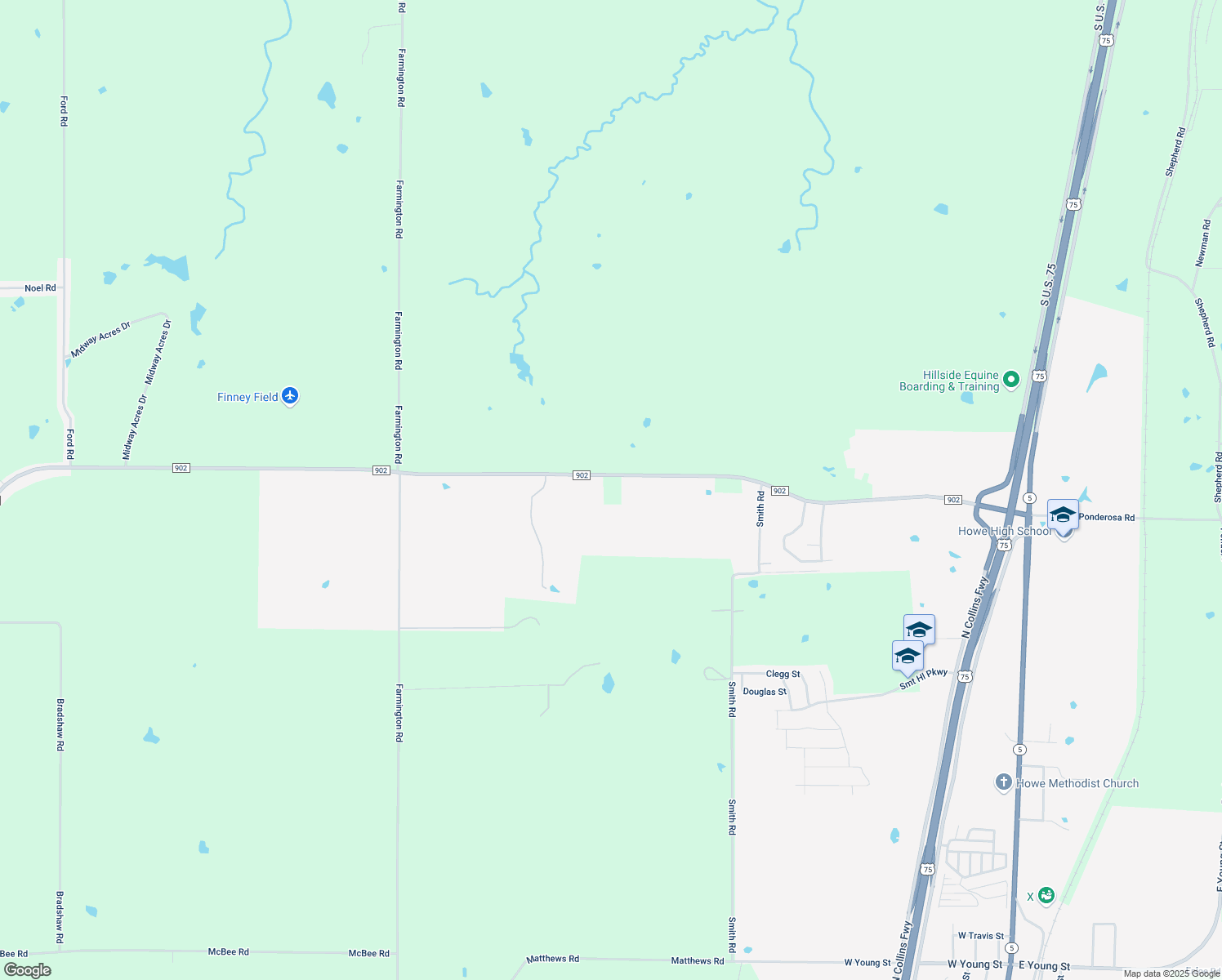 map of restaurants, bars, coffee shops, grocery stores, and more near 8034 Farm to Market 902 in Howe