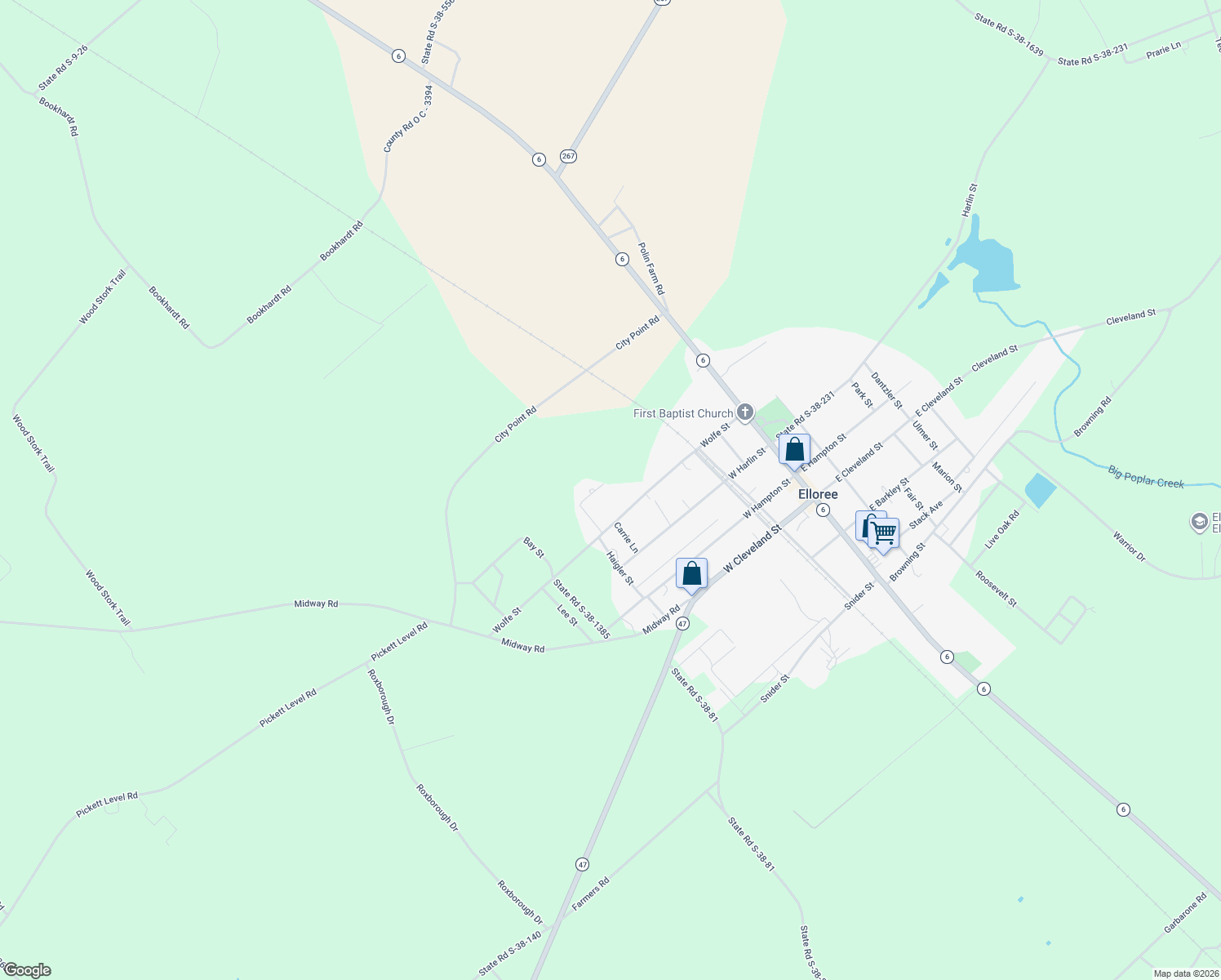 map of restaurants, bars, coffee shops, grocery stores, and more near 154 Moorer Dr in Elloree