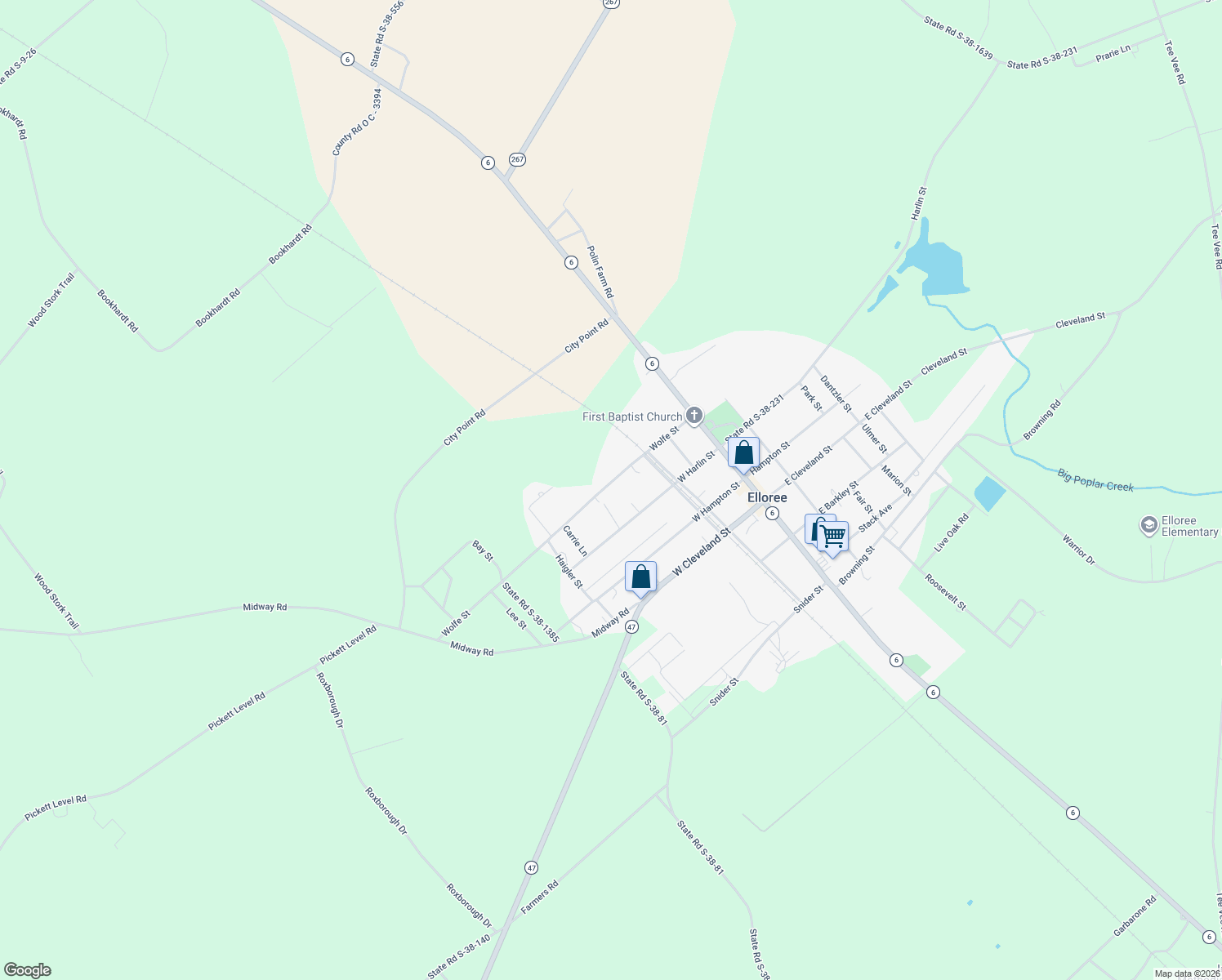 map of restaurants, bars, coffee shops, grocery stores, and more near 669 Wolfe St in Elloree