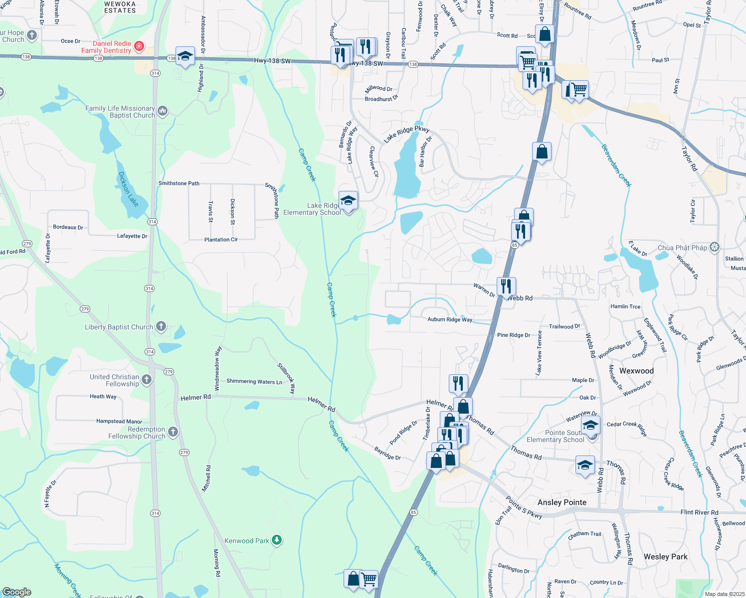 map of restaurants, bars, coffee shops, grocery stores, and more near 8112 Carlton Rd in Riverdale