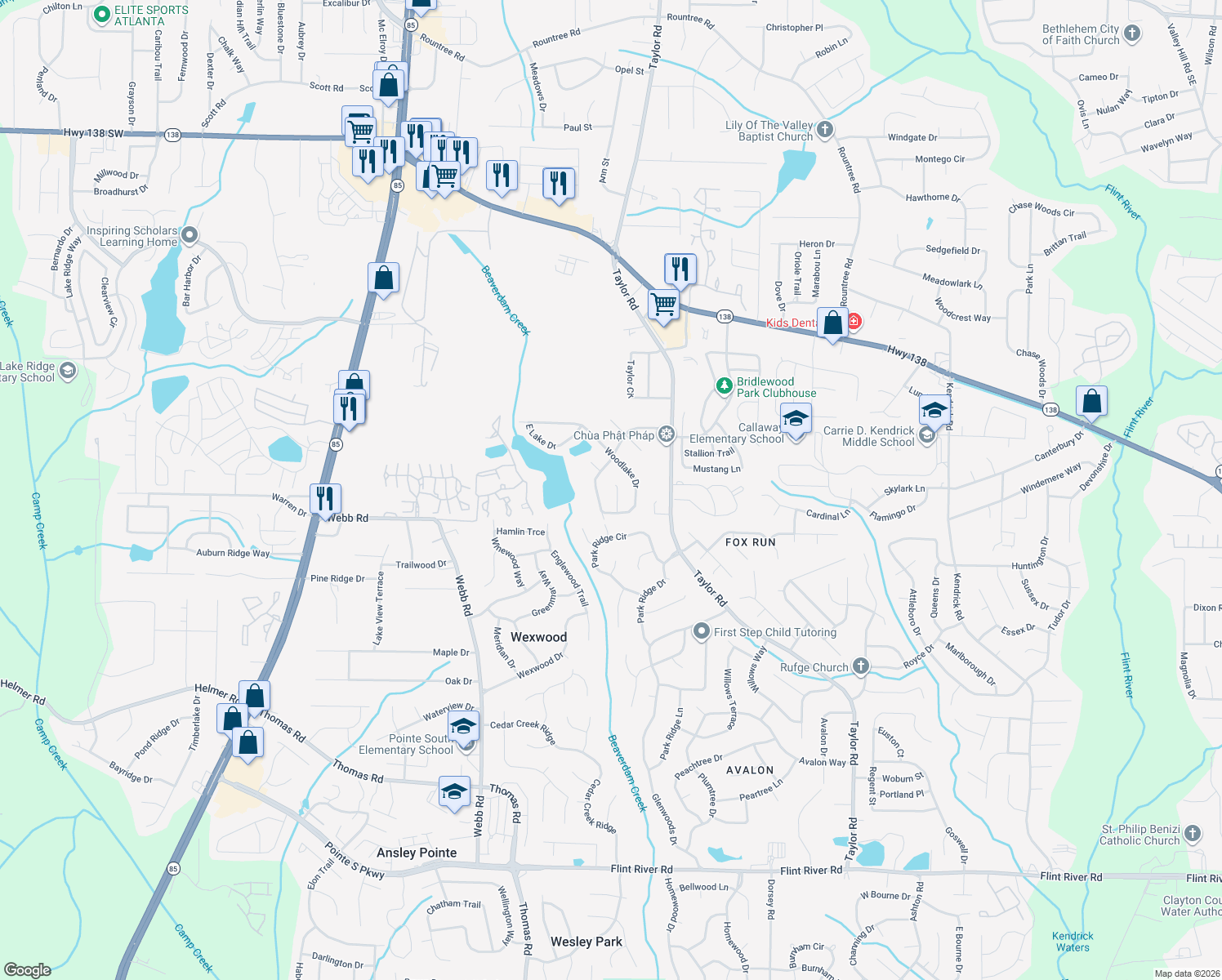 map of restaurants, bars, coffee shops, grocery stores, and more near 8049 S Bay Ct in Riverdale