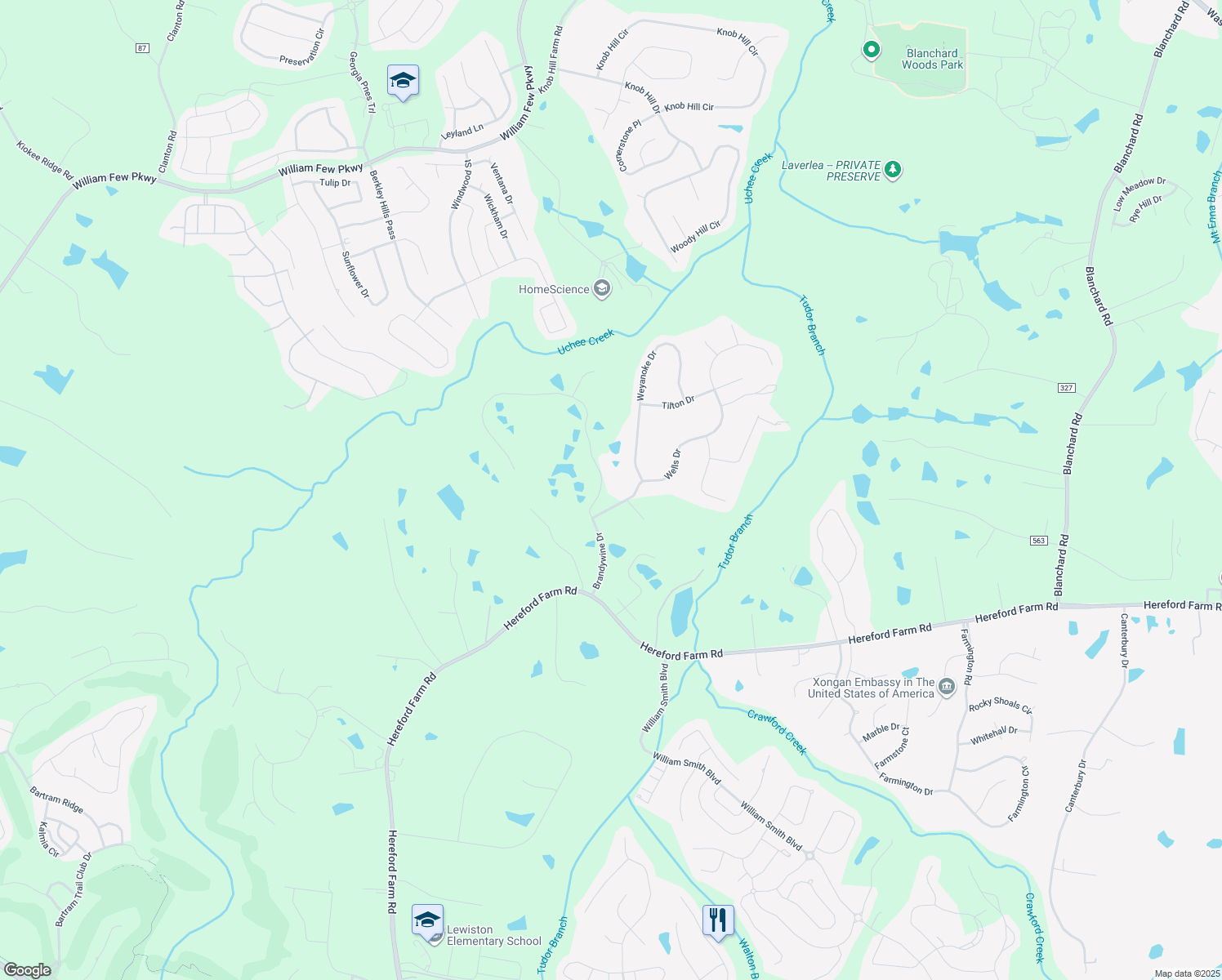 map of restaurants, bars, coffee shops, grocery stores, and more near 439 Brandywine Dr in Evans