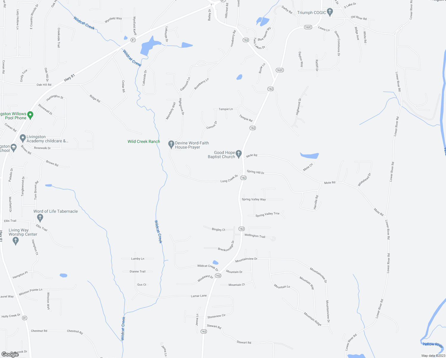map of restaurants, bars, coffee shops, grocery stores, and more near 60 Long Creek Drive in Covington