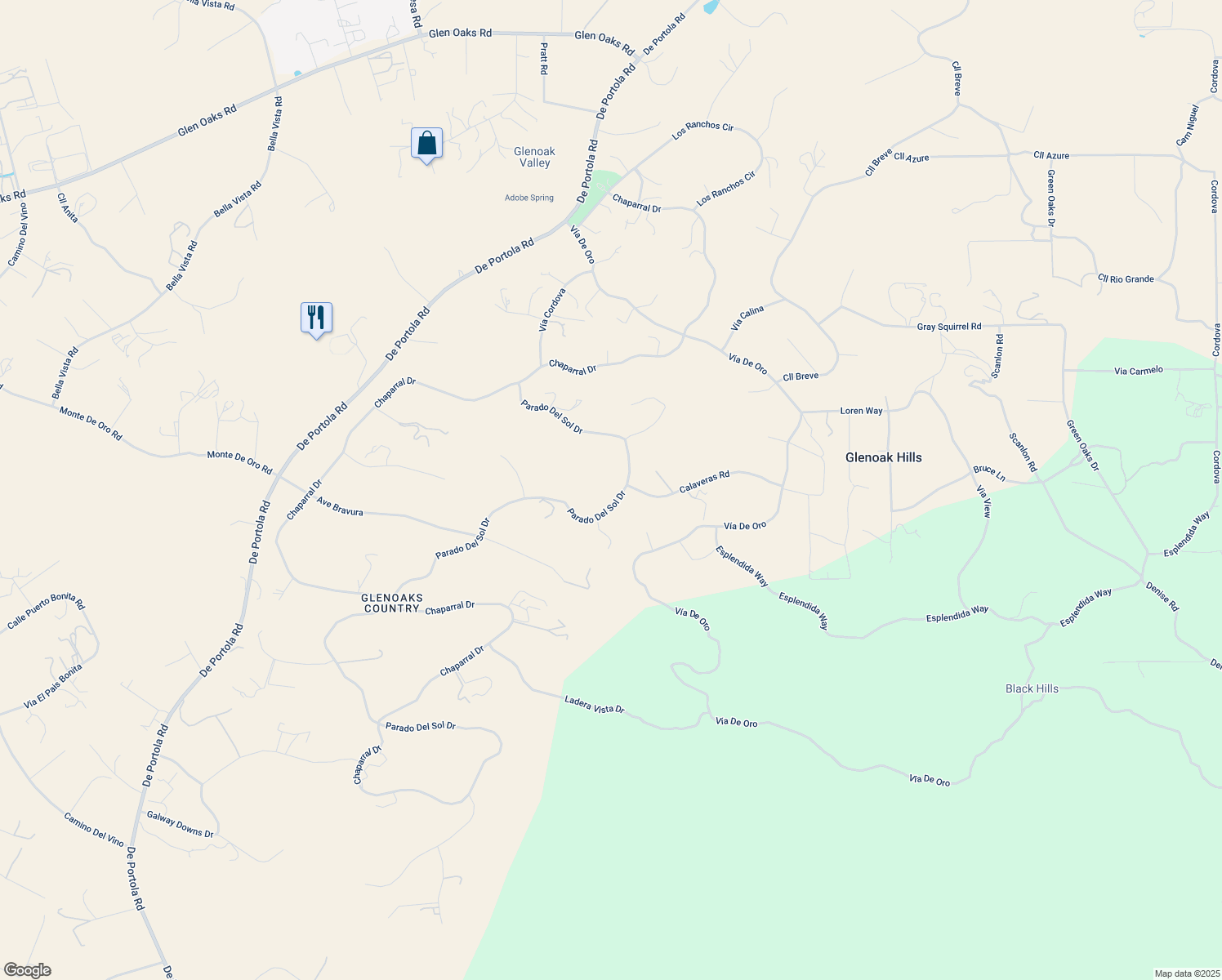 map of restaurants, bars, coffee shops, grocery stores, and more near 40225 Parado Del Sol Drive in Temecula