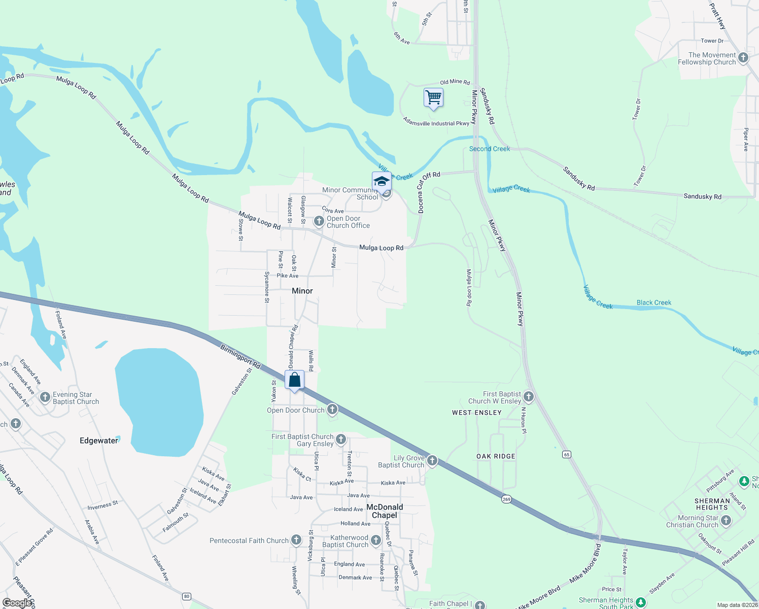map of restaurants, bars, coffee shops, grocery stores, and more near 968 Minor Drive in Birmingham