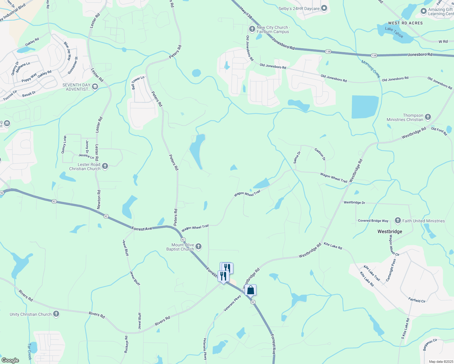 map of restaurants, bars, coffee shops, grocery stores, and more near 313 Wagon Wheel Trail in Fayetteville