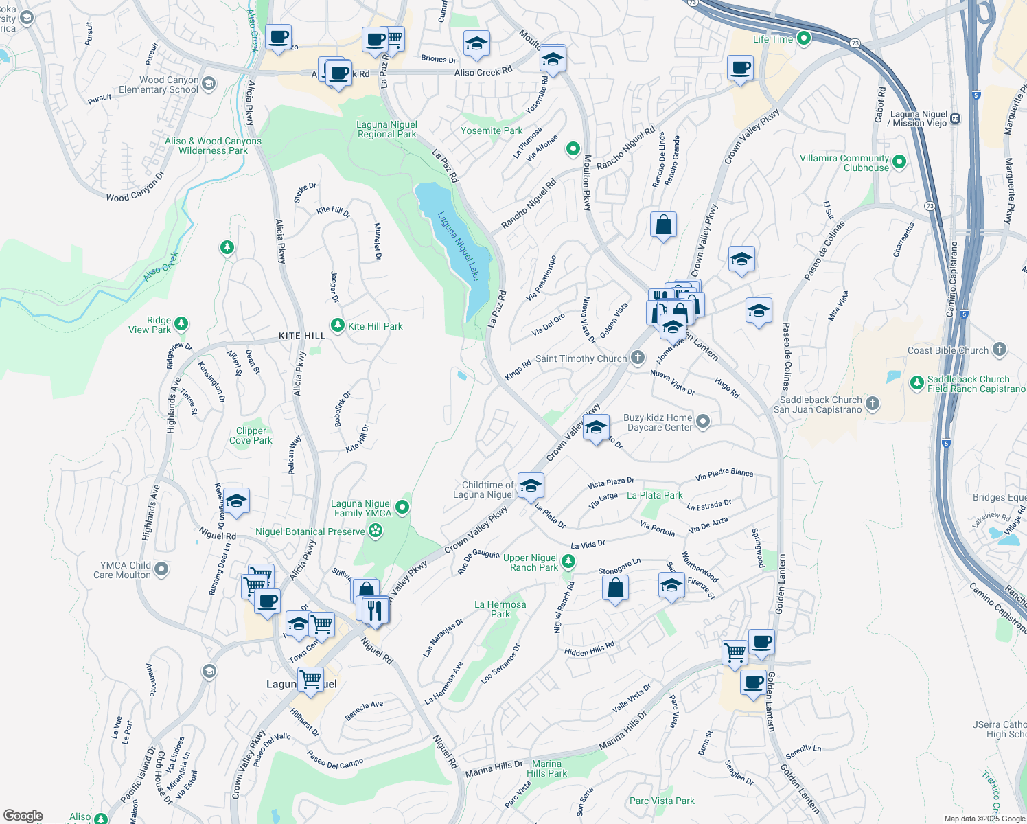 map of restaurants, bars, coffee shops, grocery stores, and more near 24518 Sunshine Drive in Laguna Niguel