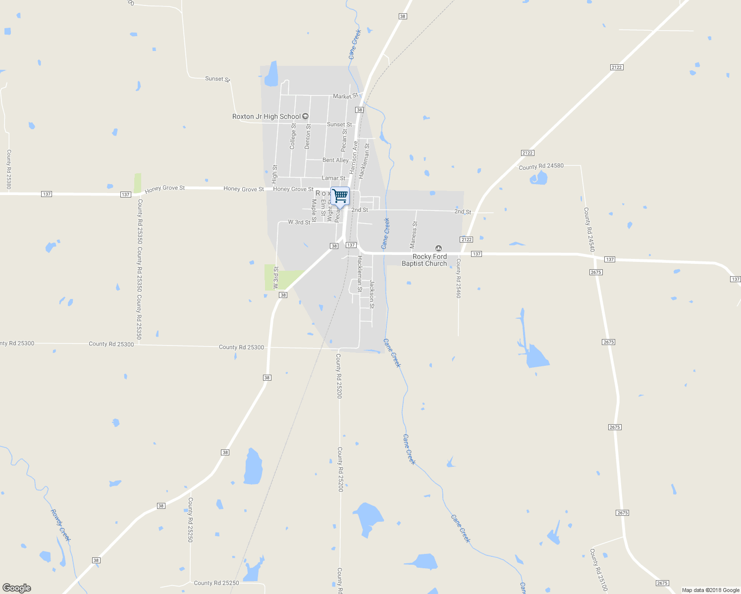 map of restaurants, bars, coffee shops, grocery stores, and more near 706 Jackson Street in Roxton