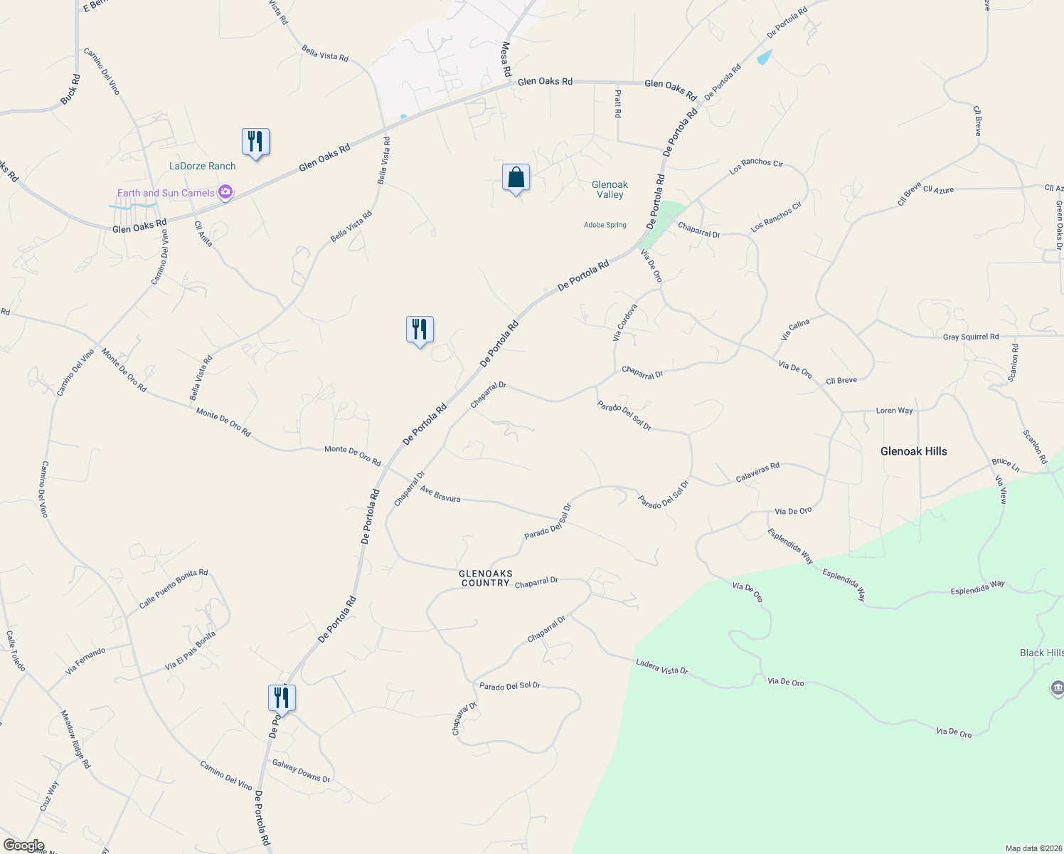 map of restaurants, bars, coffee shops, grocery stores, and more near 37540 Vía El Dorado in Temecula