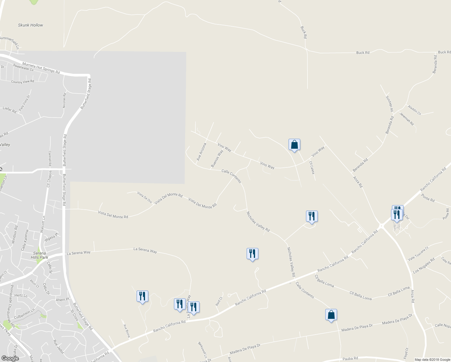 map of restaurants, bars, coffee shops, grocery stores, and more near 39485 Calle Contento in Temecula