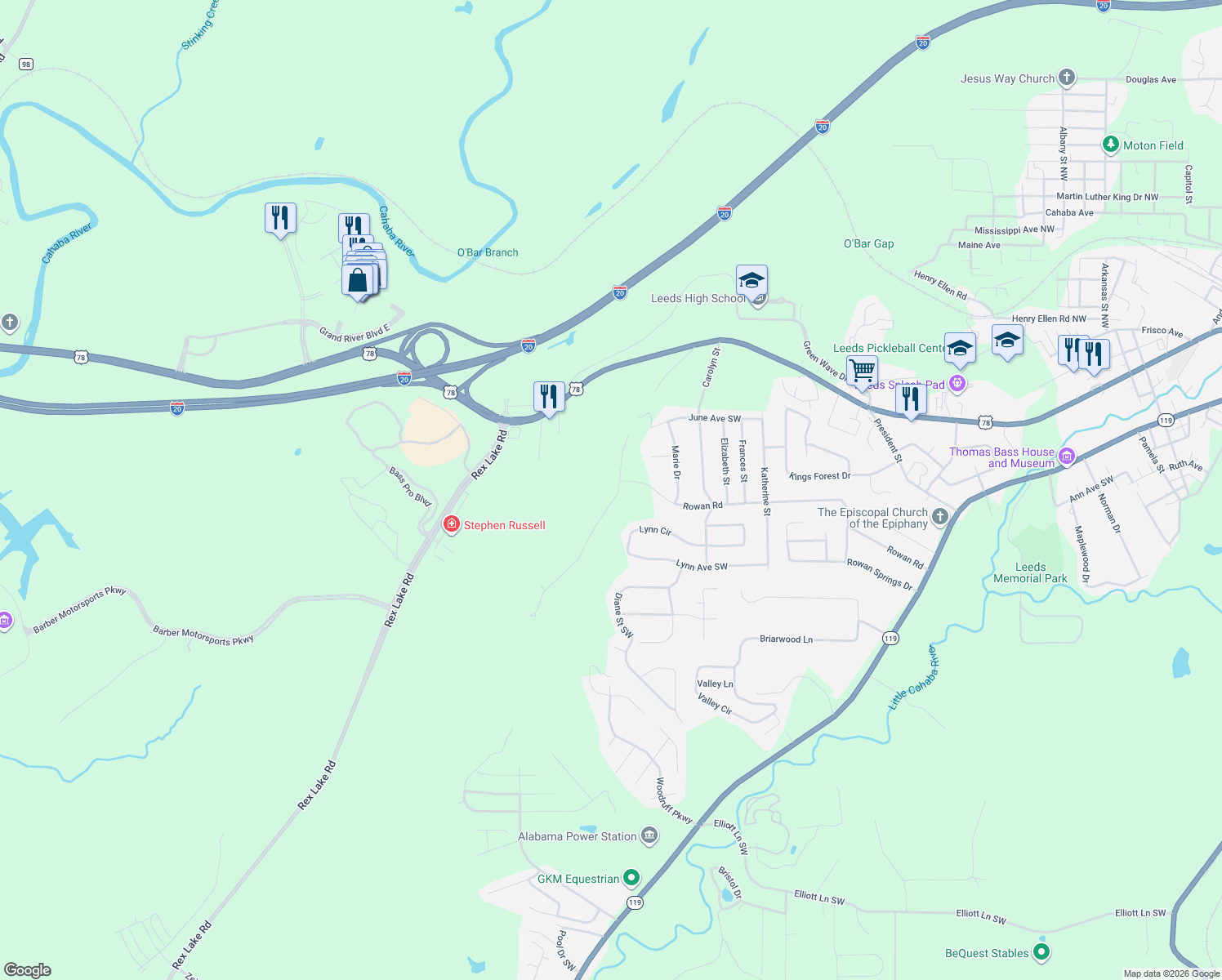 map of restaurants, bars, coffee shops, grocery stores, and more near 1079 Crest Road in Leeds