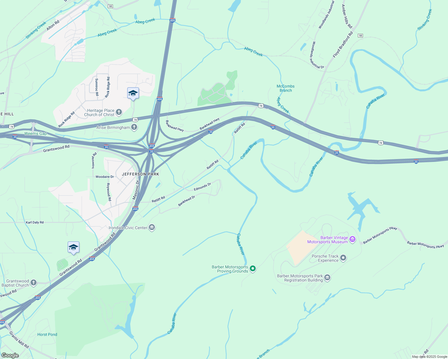 map of restaurants, bars, coffee shops, grocery stores, and more near 3605 Ratliff Road in Birmingham