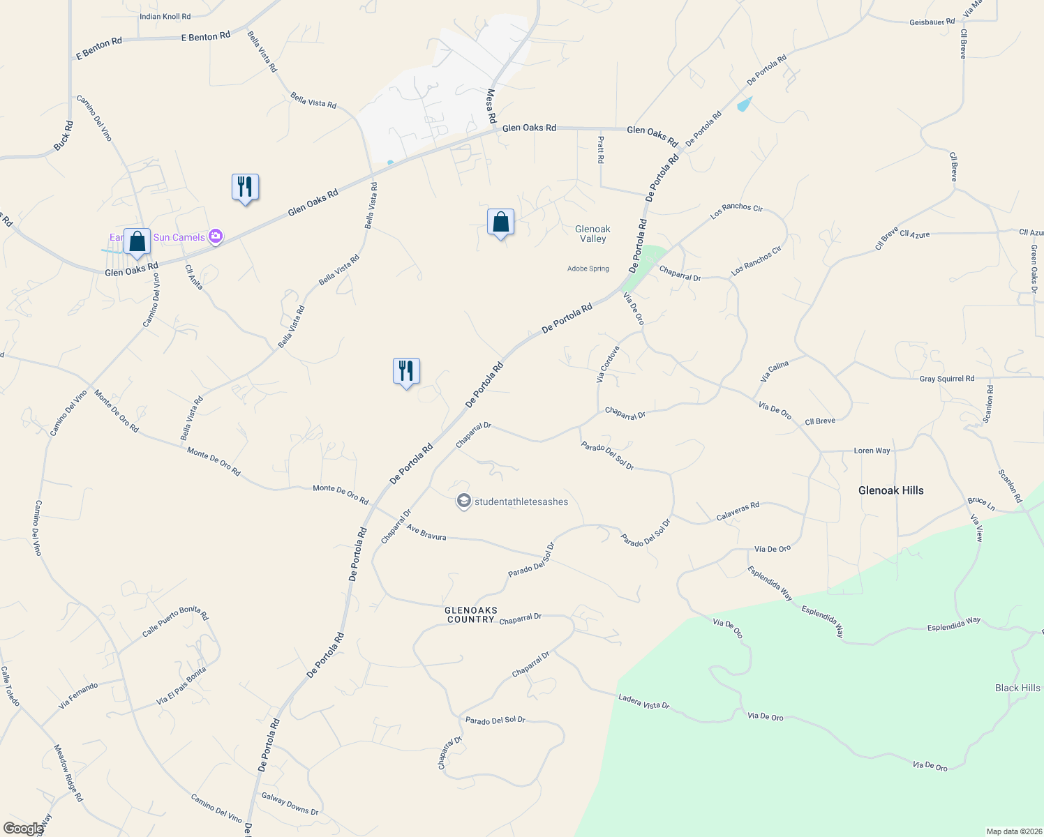 map of restaurants, bars, coffee shops, grocery stores, and more near 39945 Chaparral Drive in Temecula